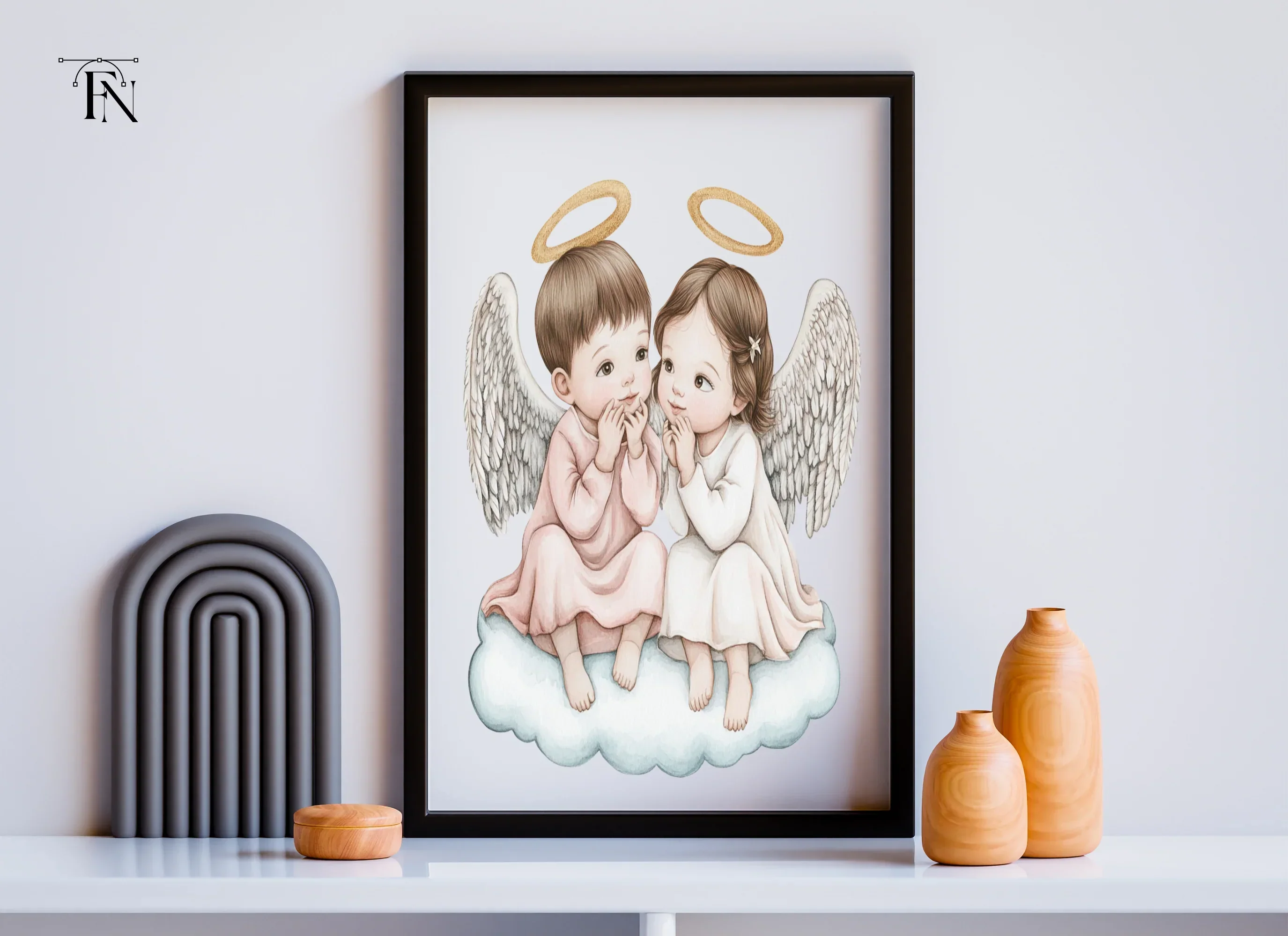 Whispering Angel Babies on Clouds Clipart Bundle - Image 5