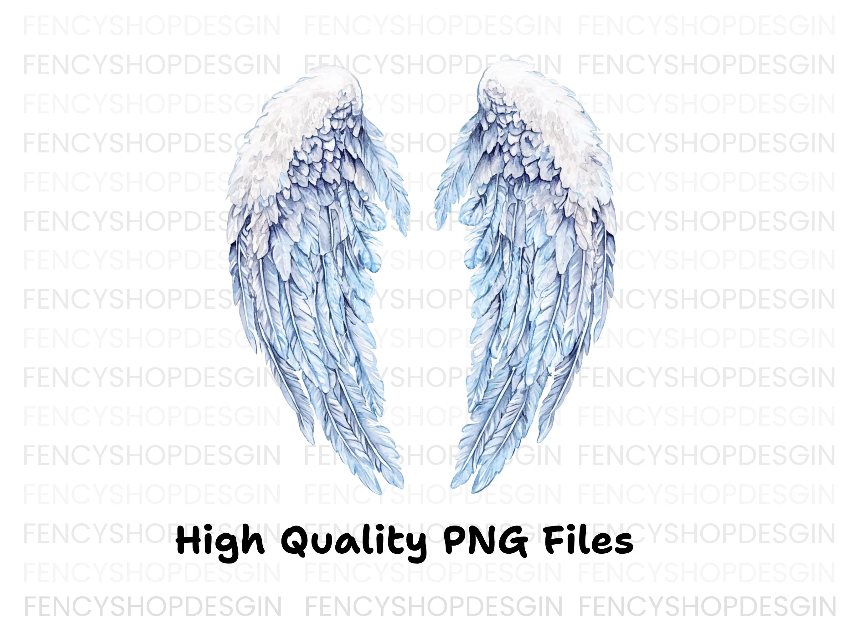 White and Blue Feathered Wings Clipart Bundle - Image 2