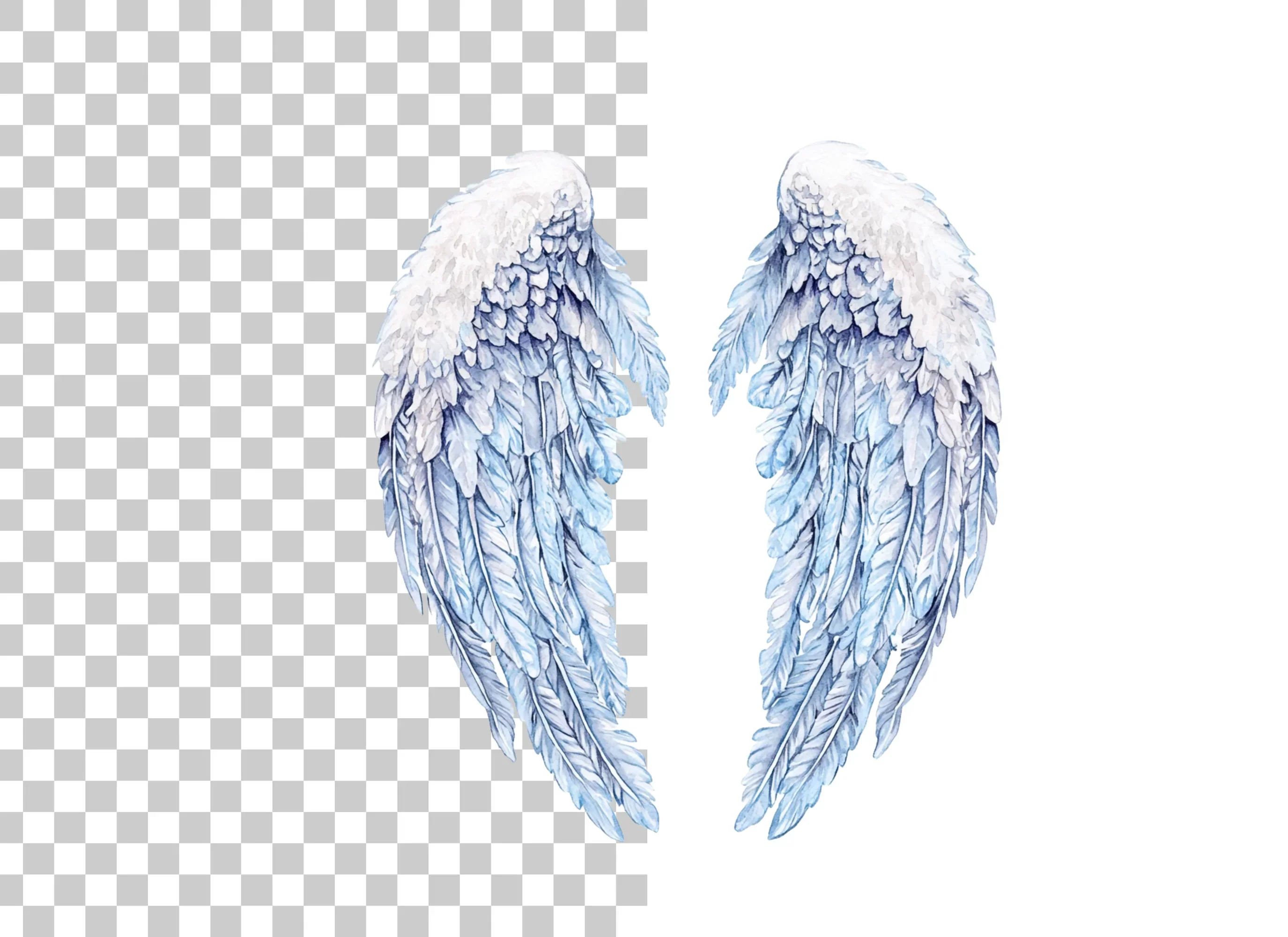 White and Blue Feathered Wings Clipart Bundle - Image 3