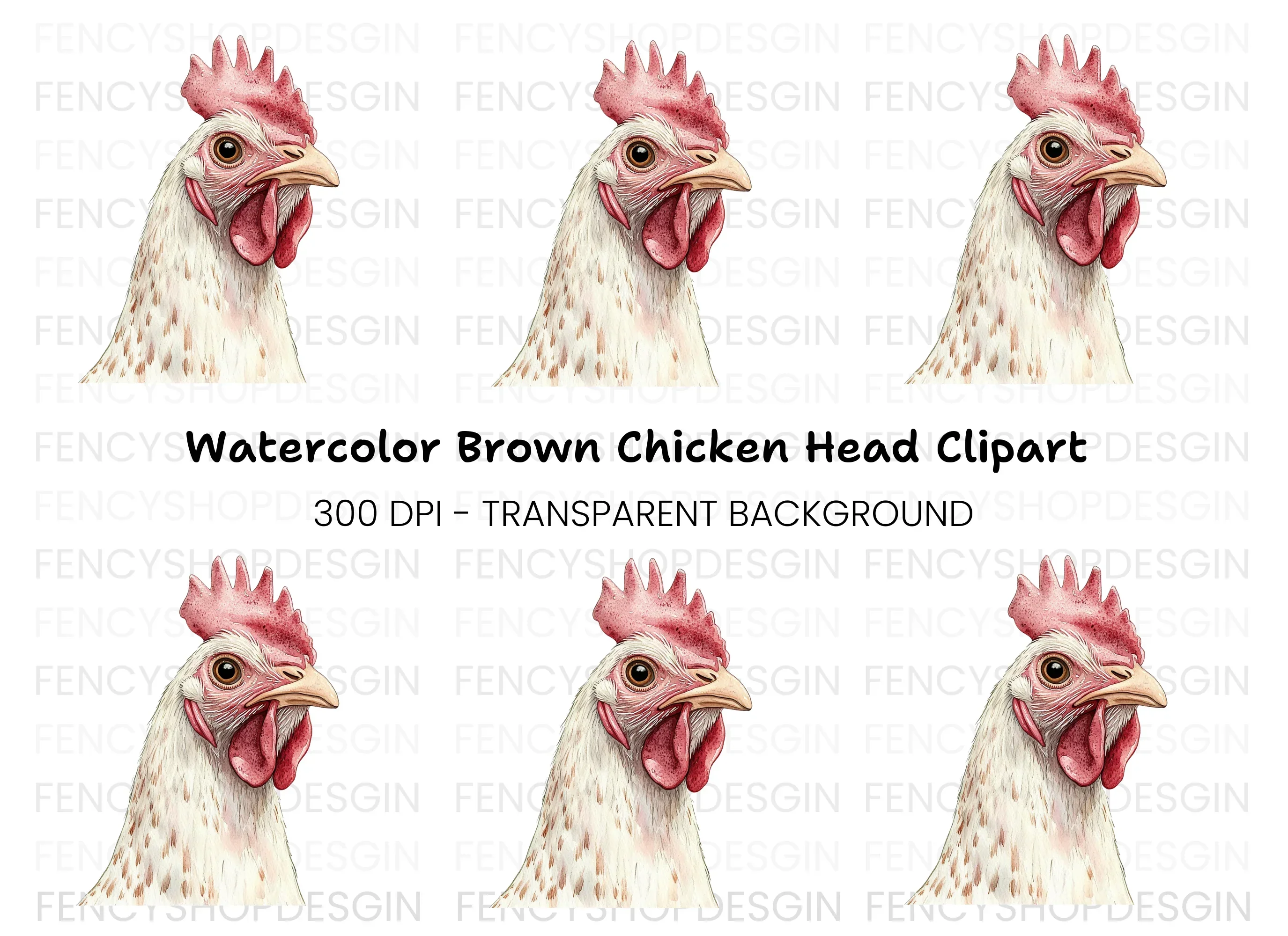 White Chicken Head Clipart Bundle