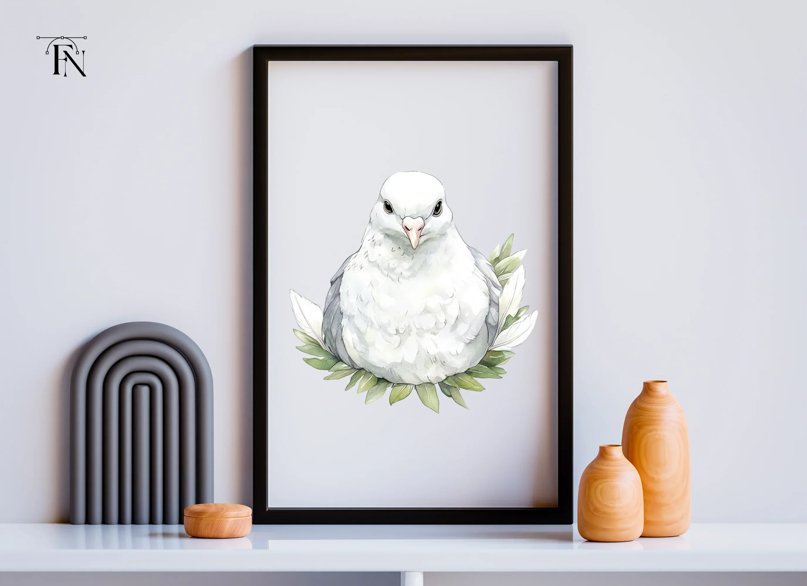 White Dove with Green Leaves Clipart Bundle - Image 5