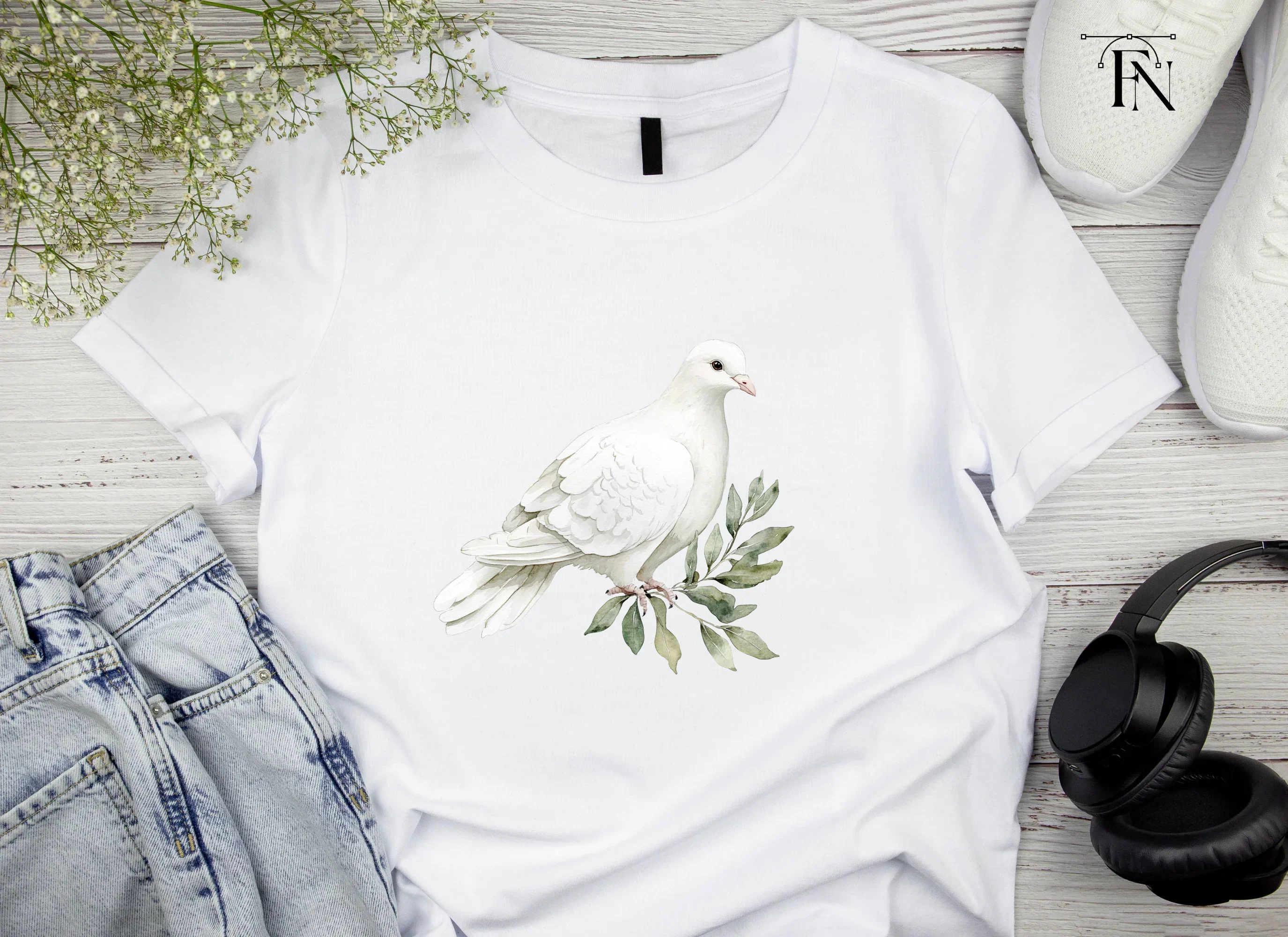 White Dove with Olive Branch Clipart Bundle - Image 4