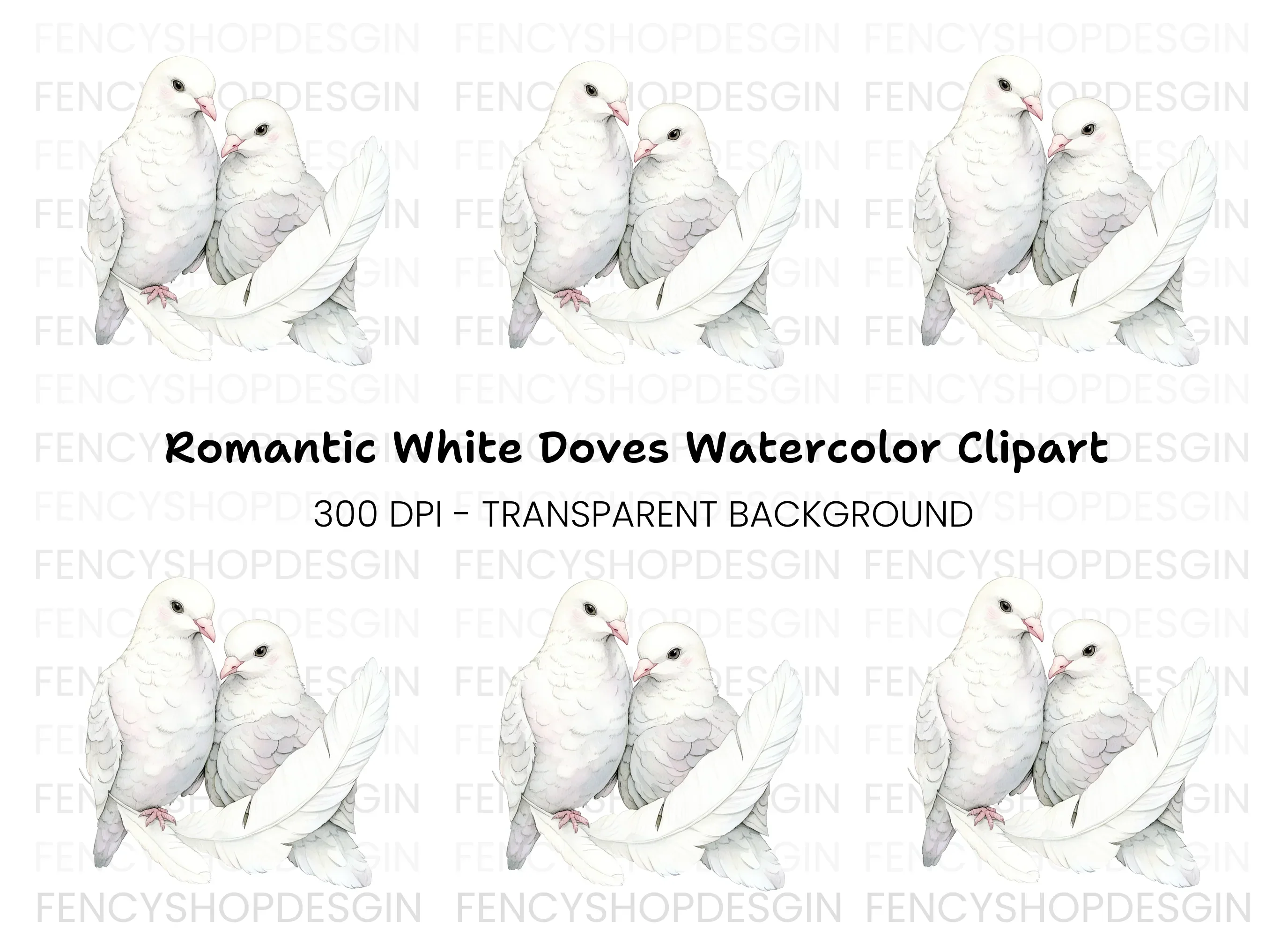 White Doves Feathers Clipart Bundle