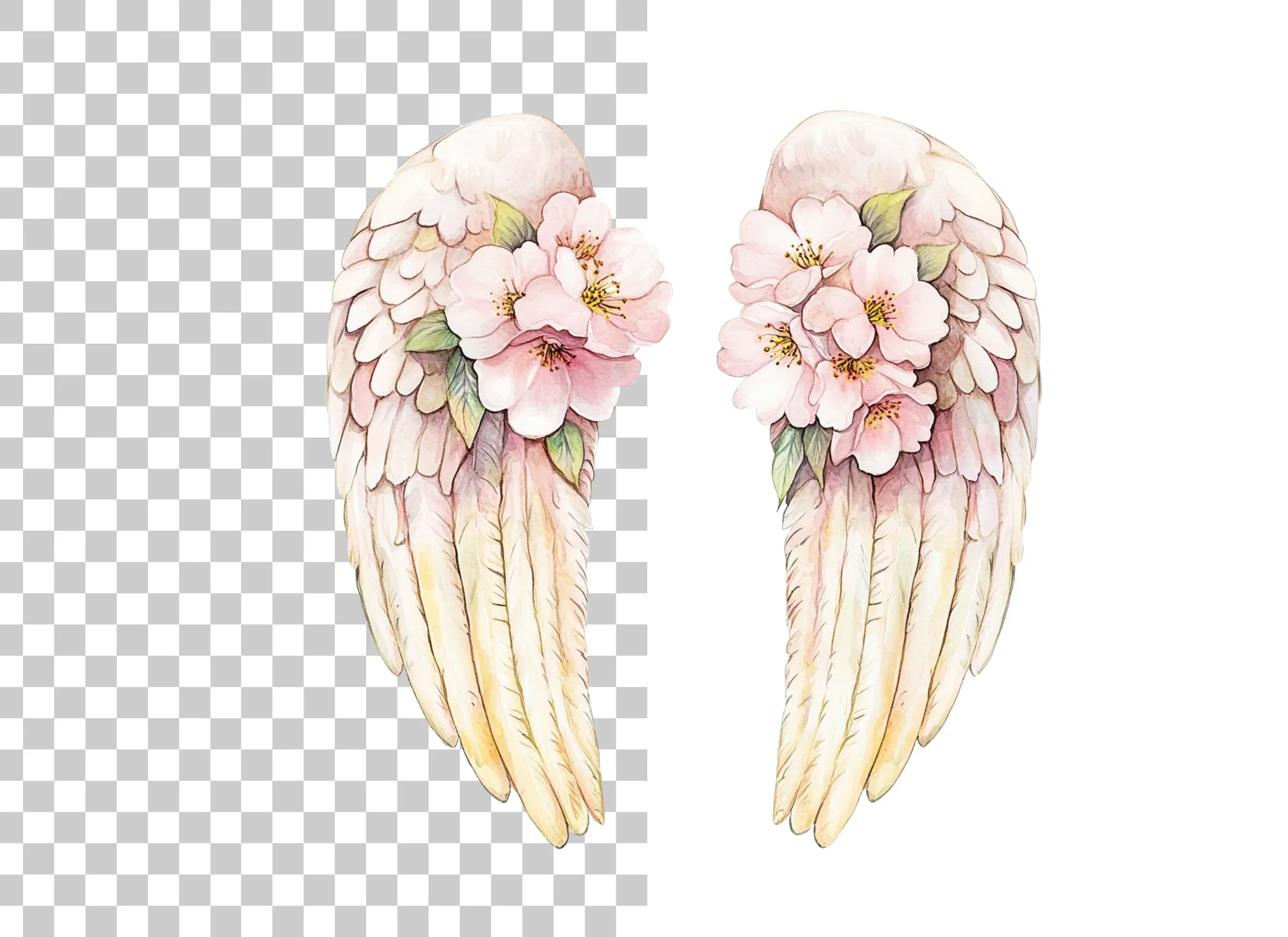 White Feathered Angel Wings with Flowers Clipart Bundle - Image 2