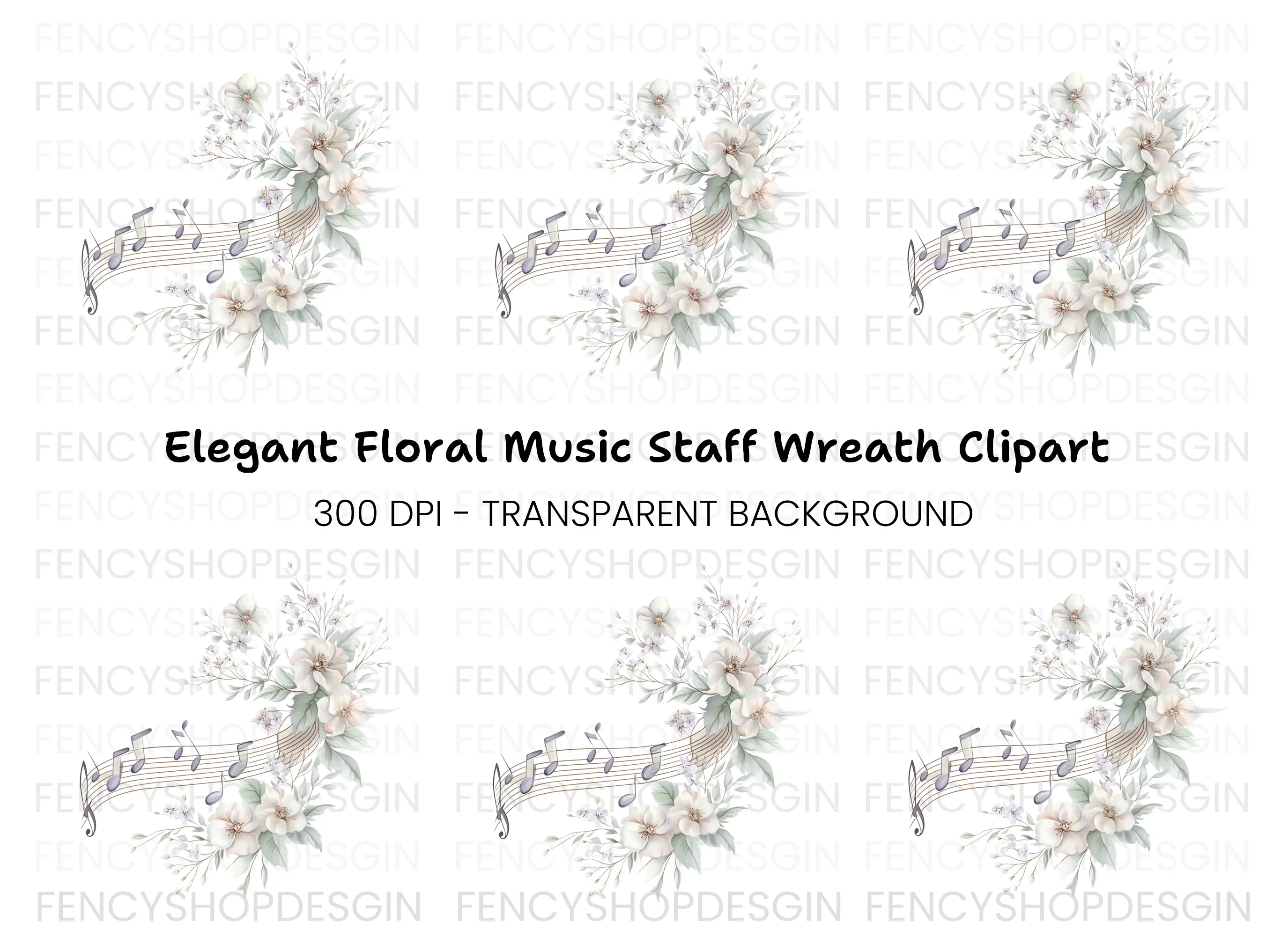 White Floral Music Clipart Bundle
