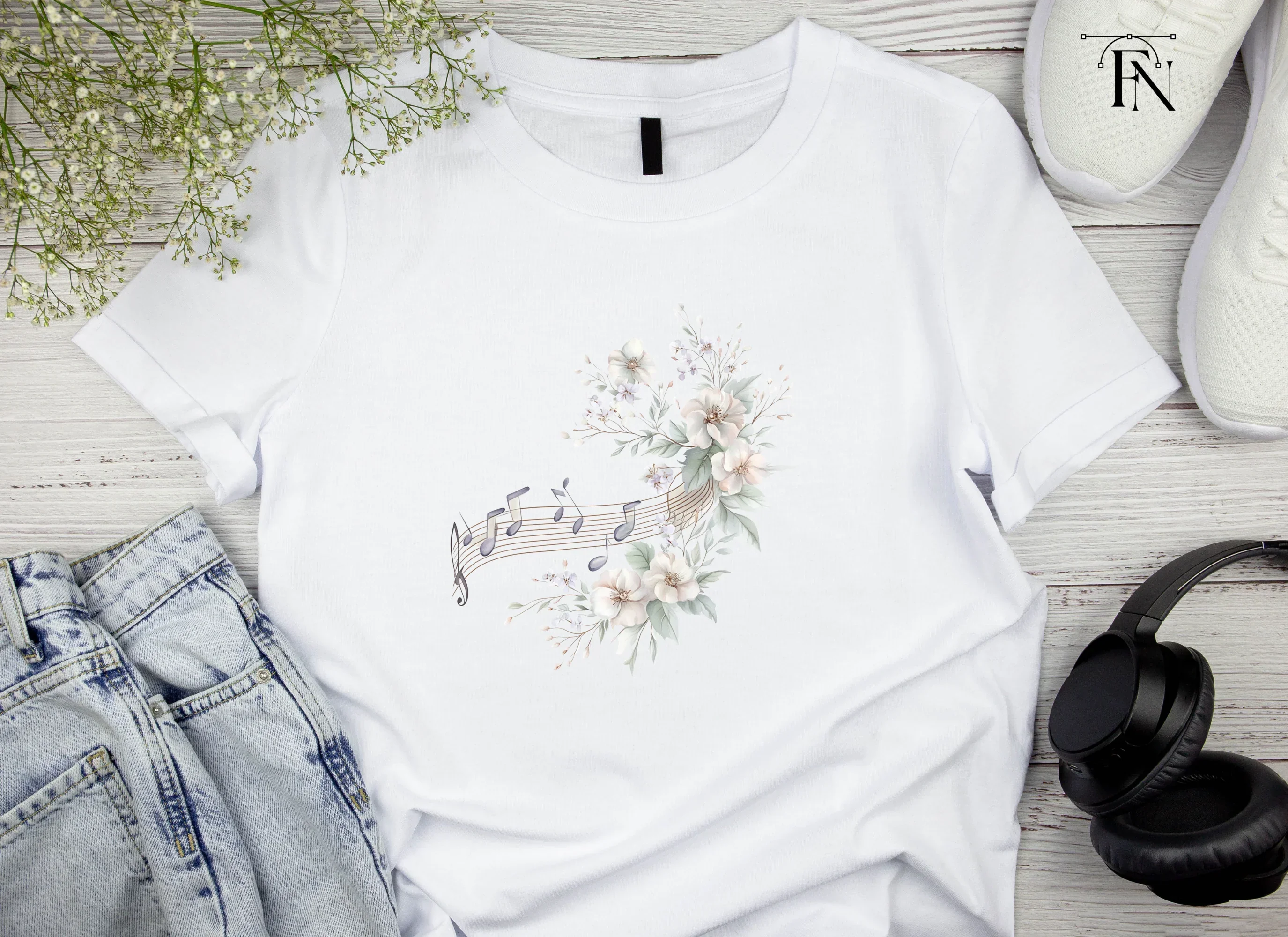 White Floral Music Clipart Bundle - Image 5