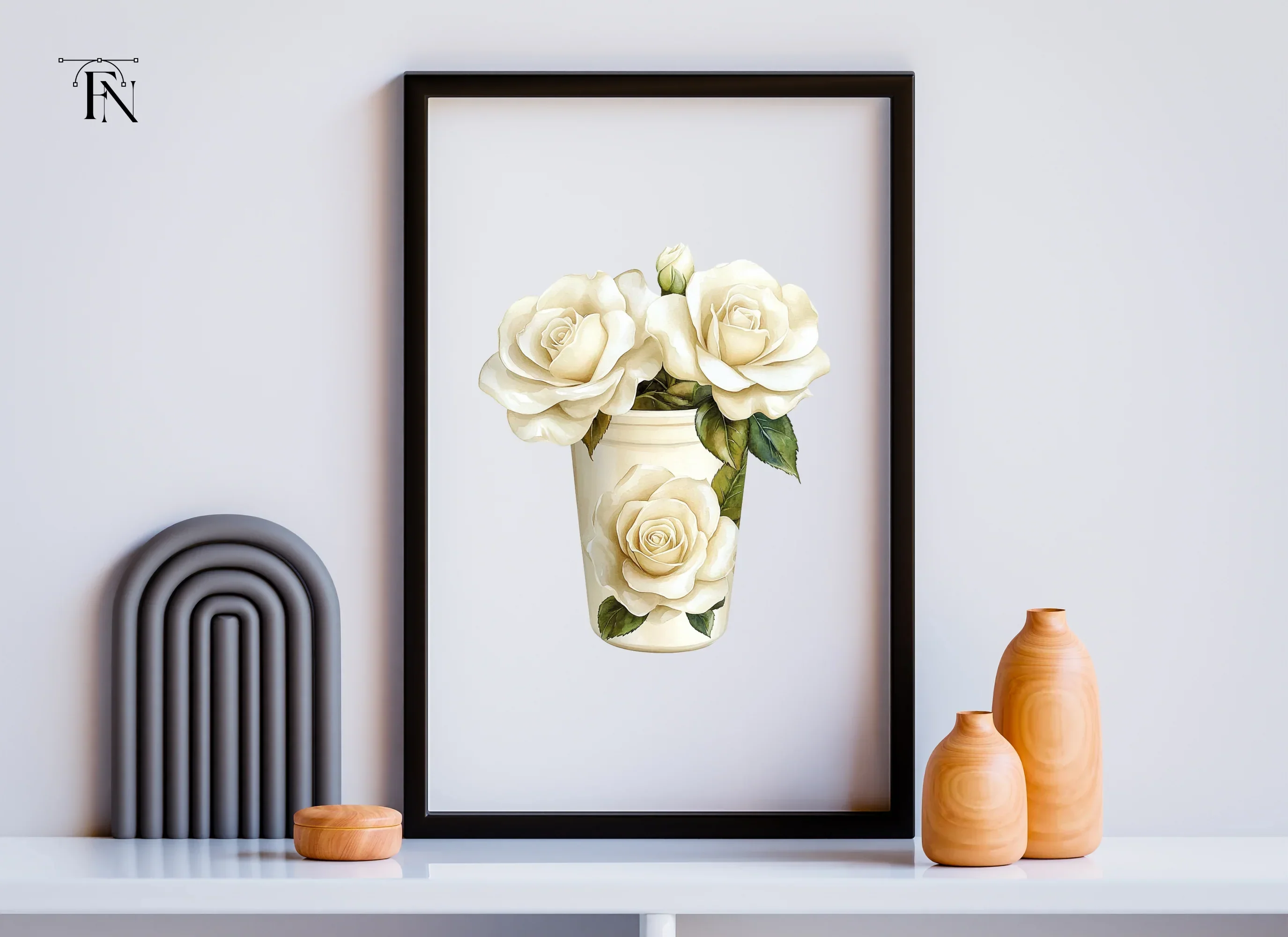 White Rose Vase Illustration Clipart Bundle - Image 6
