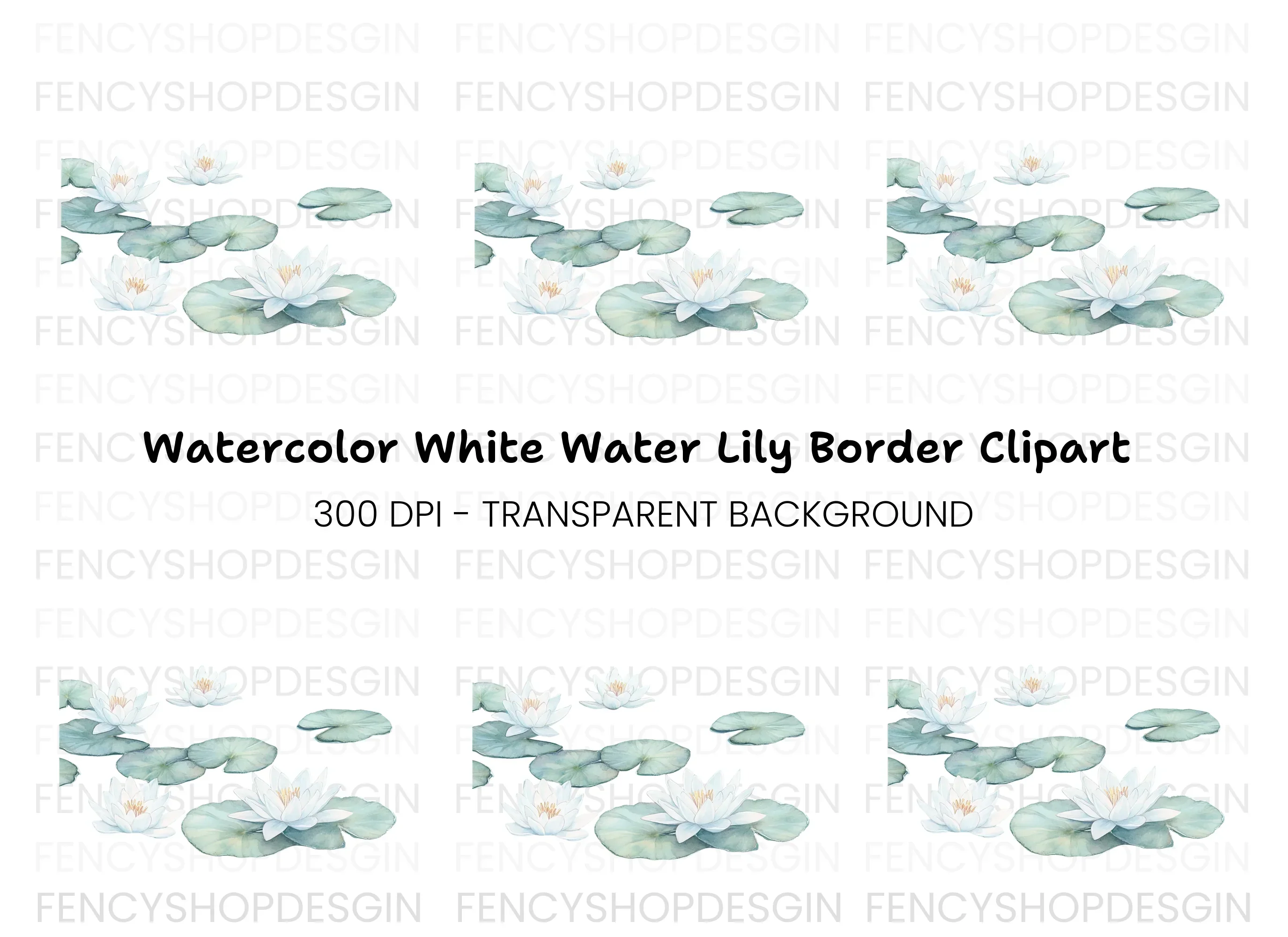 White Water Lilies and Pads Clipart Bundle