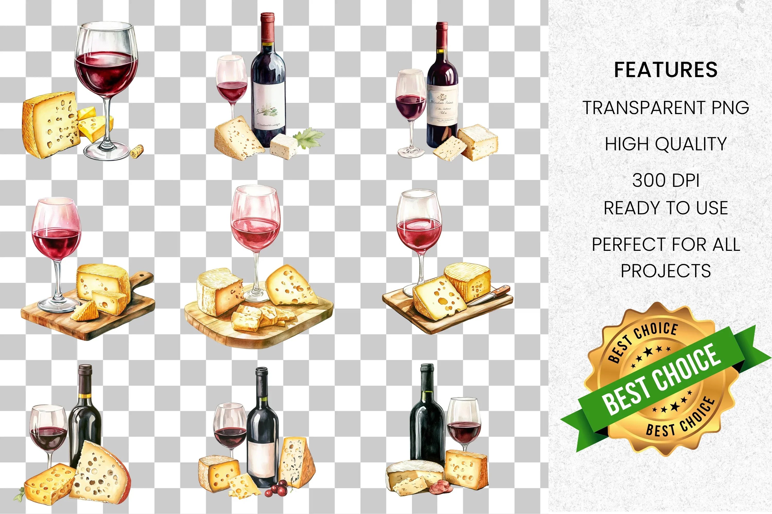 Wine and Cheese Clipart Bundle - Image 2