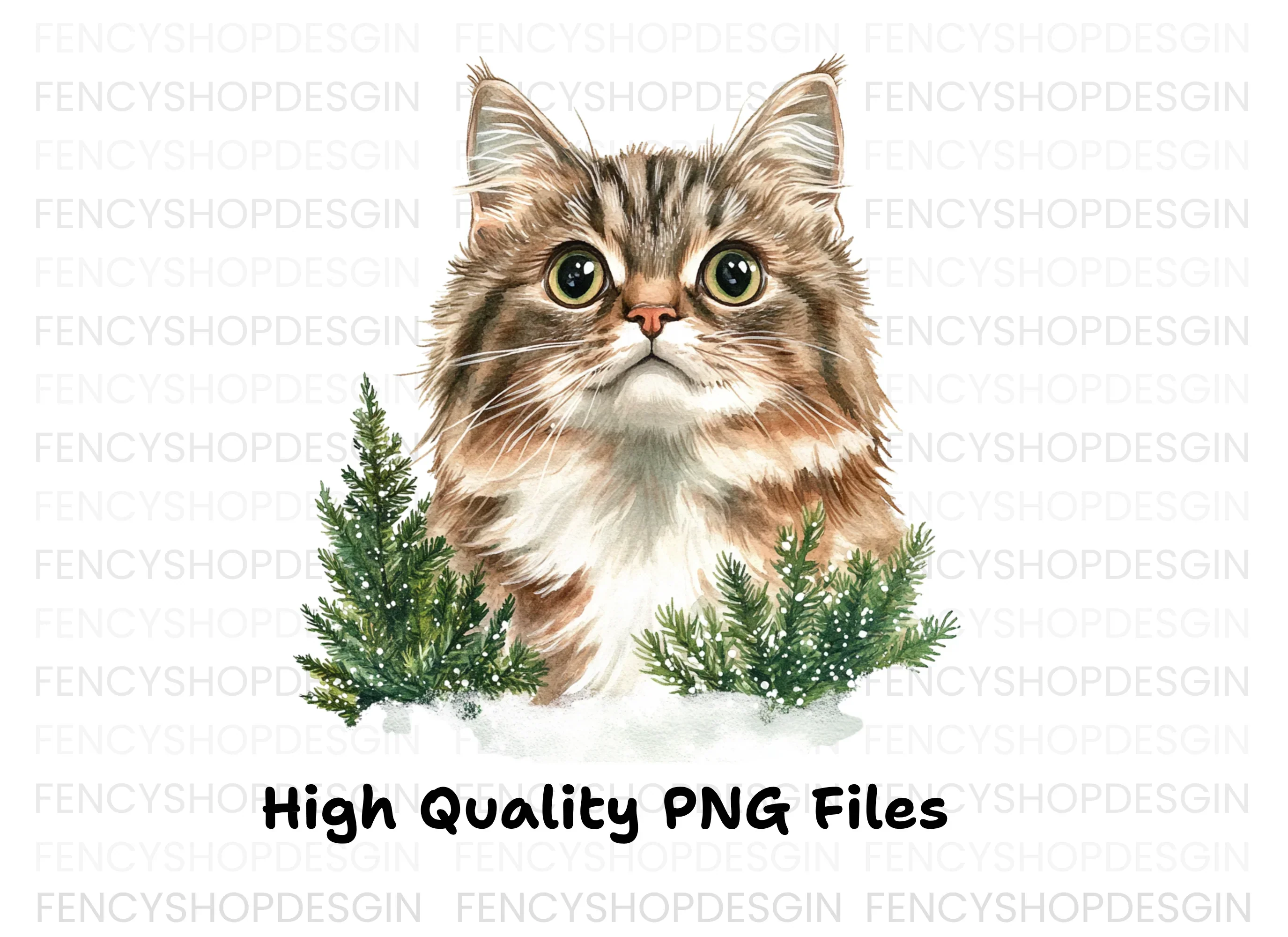 Winter Cats and Pine Trees Clipart Bundle - Image 2