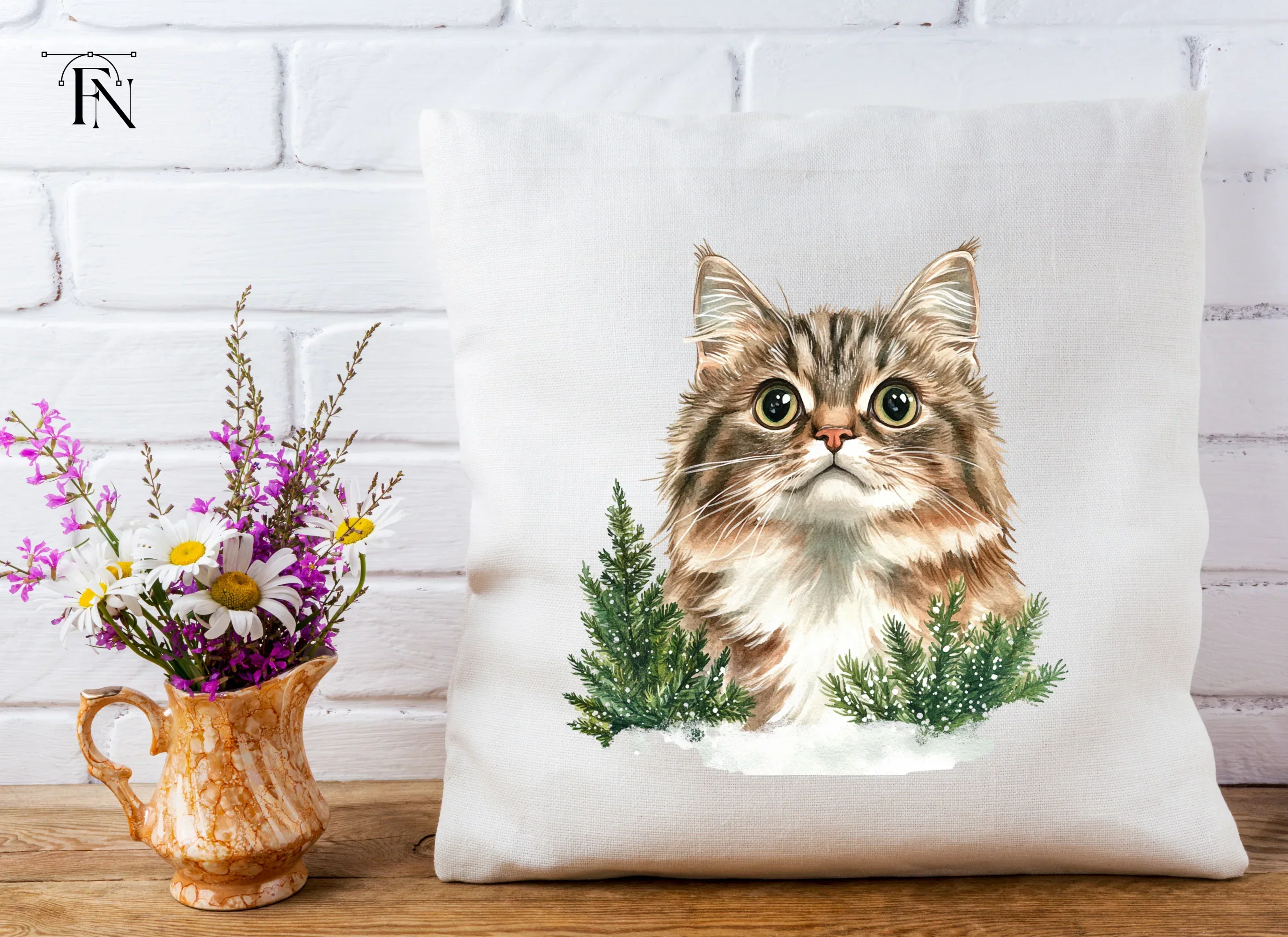 Winter Cats and Pine Trees Clipart Bundle - Image 3
