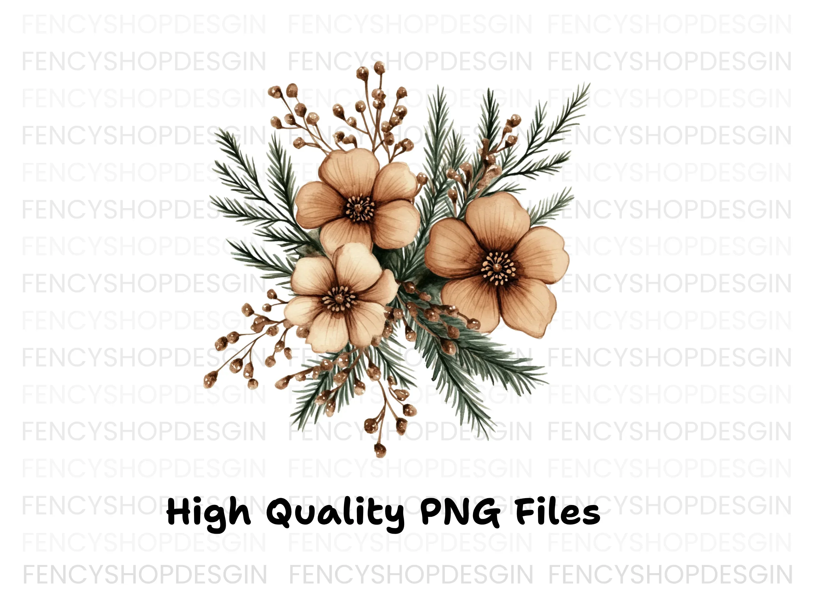 Winter Floral Pine Clipart Bundle - Image 2