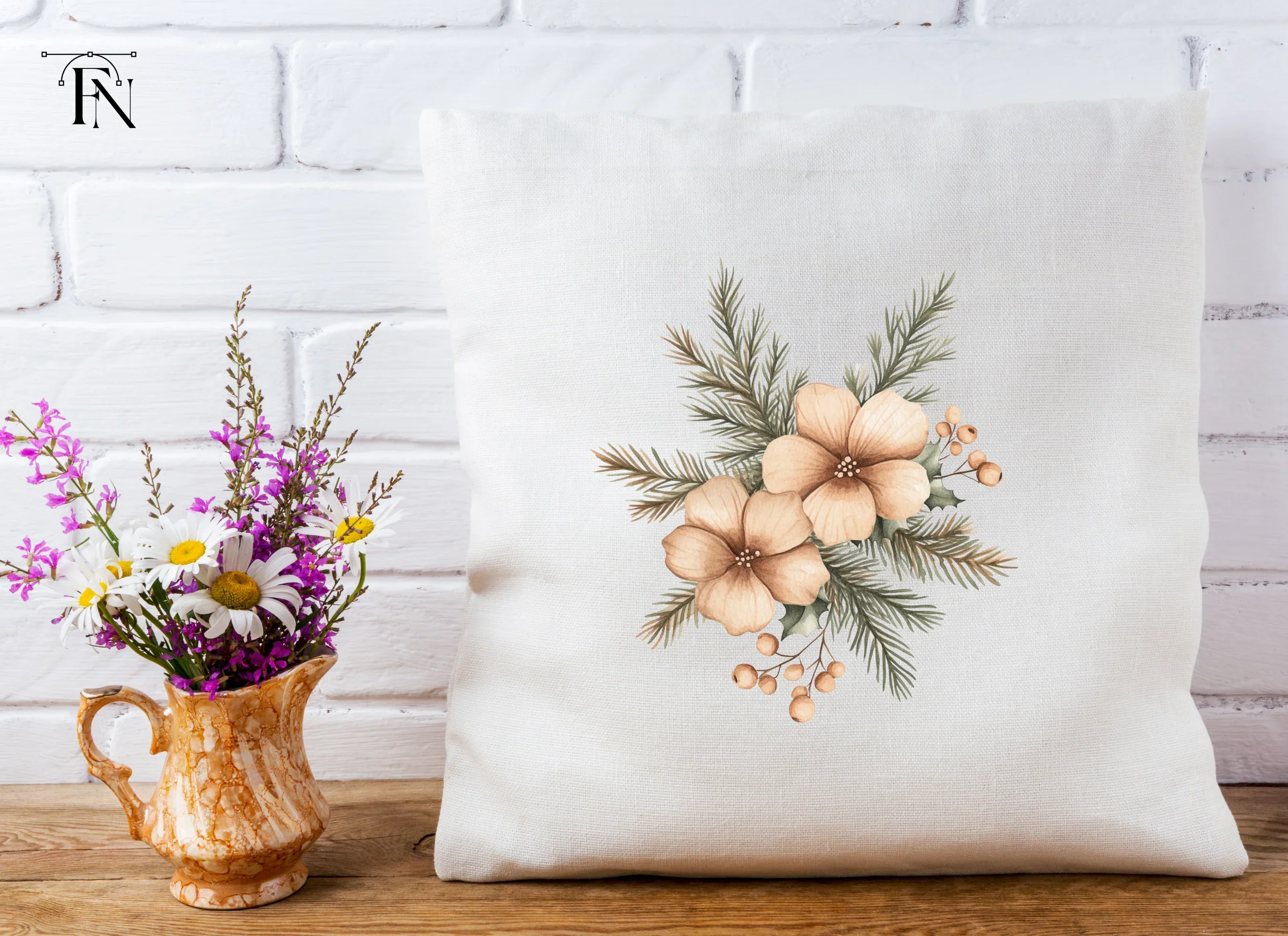 Winter Floral Pine Clipart Bundle - Image 3