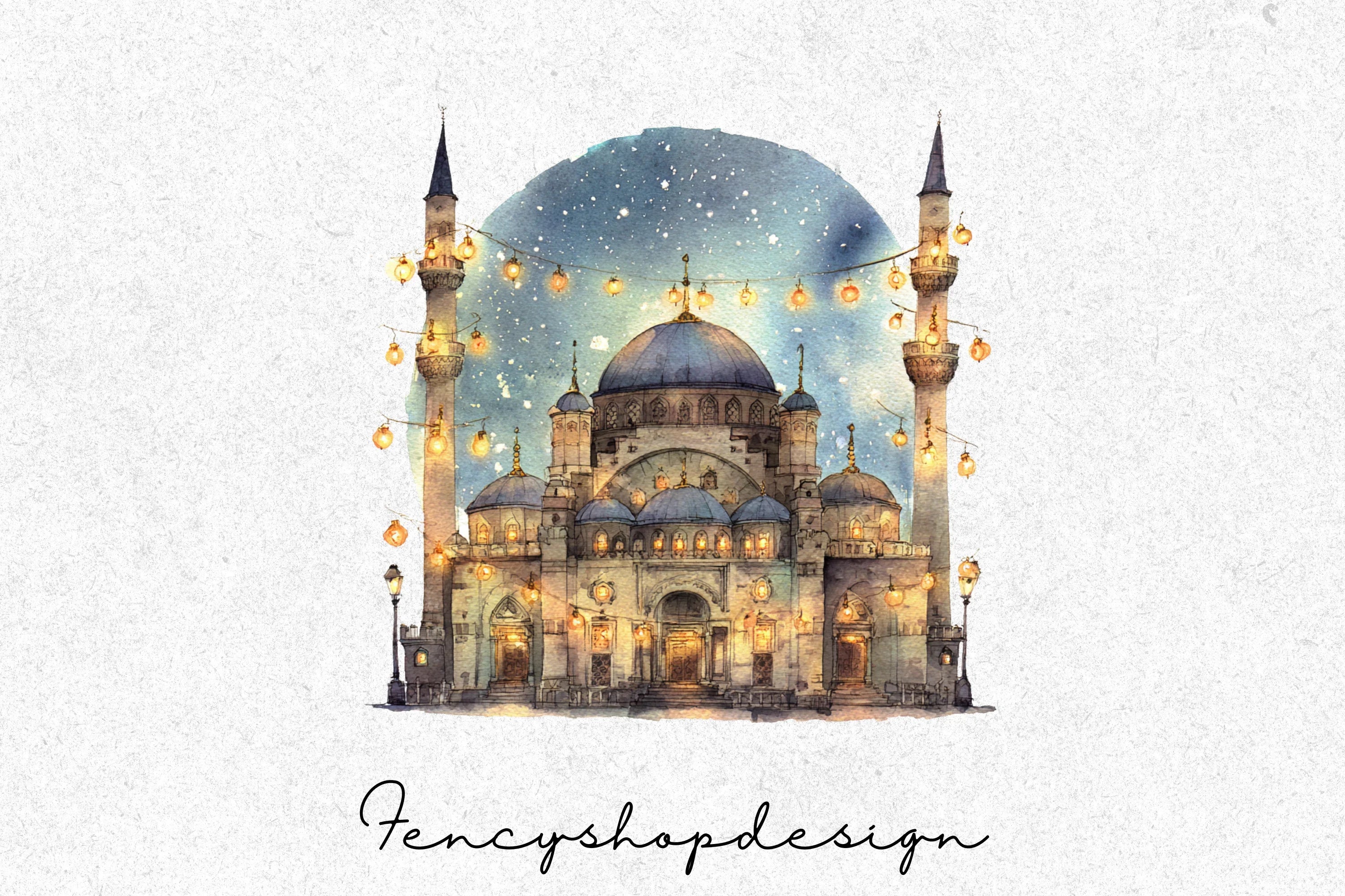 Winter Mosque and Snowy Village Clipart Bundle - Image 3