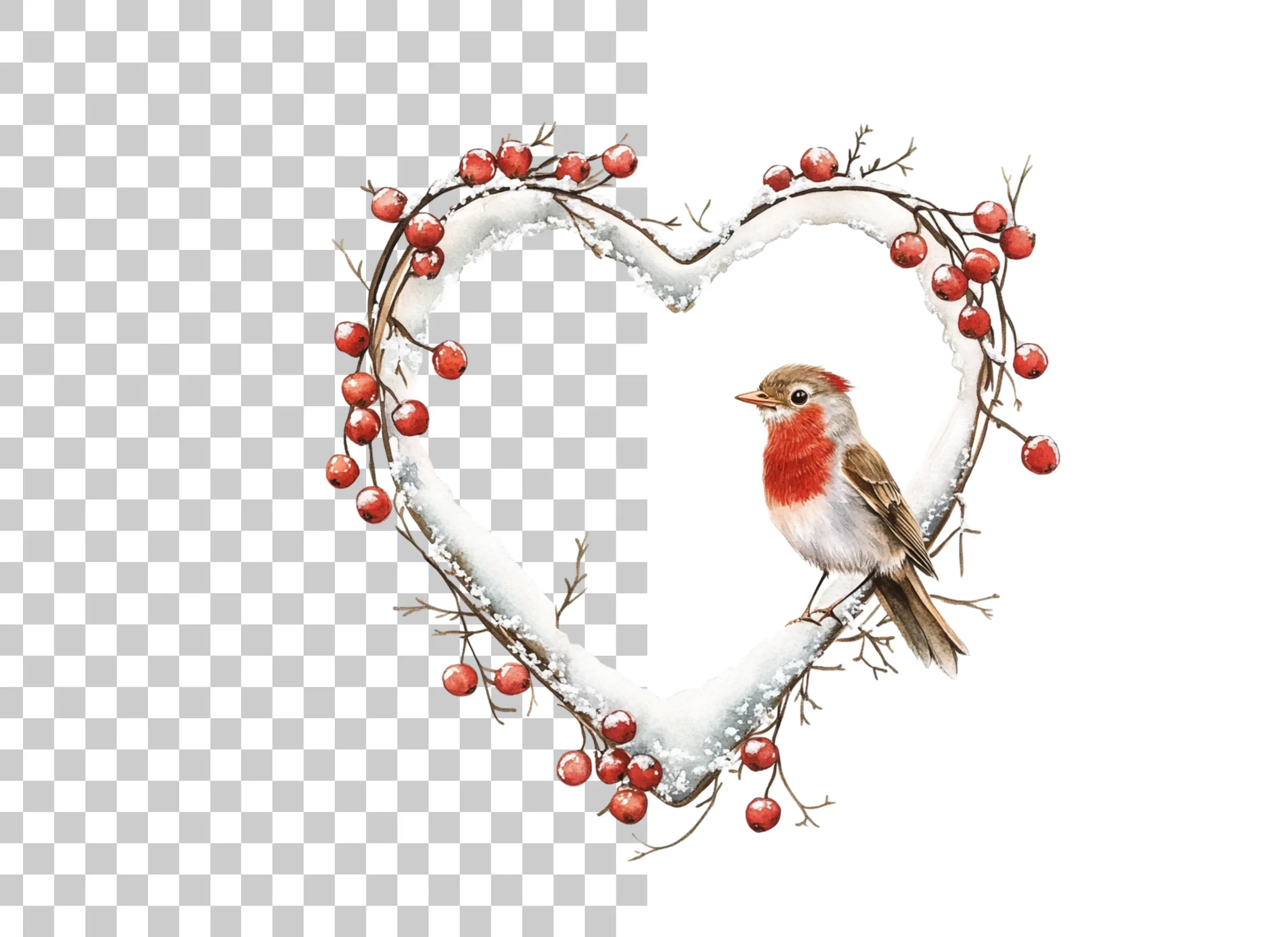 Winter Robin Heart Wreath Clipart Bundle - Image 2