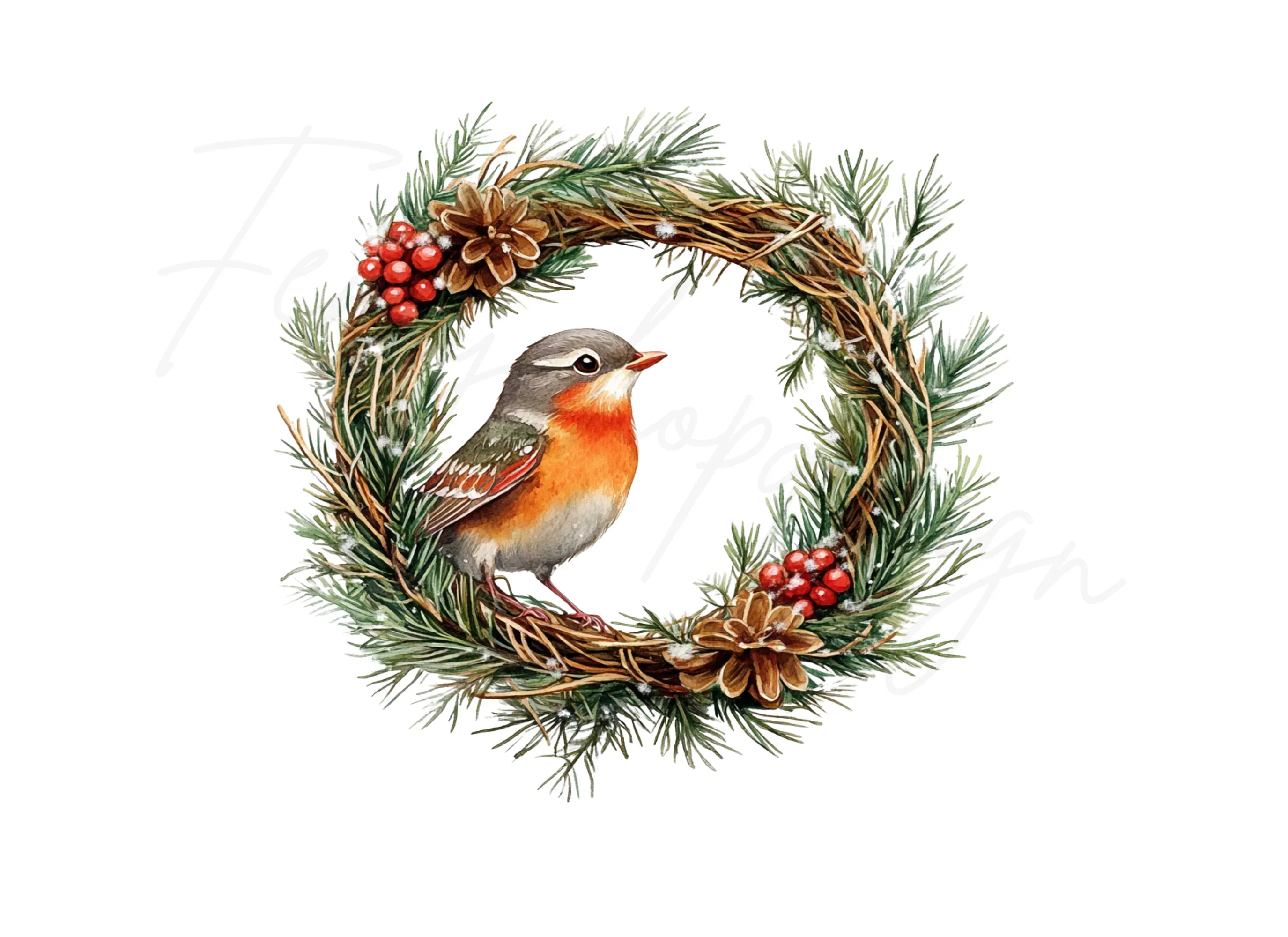 Winter Robin Wreath Clipart Bundle - Image 3
