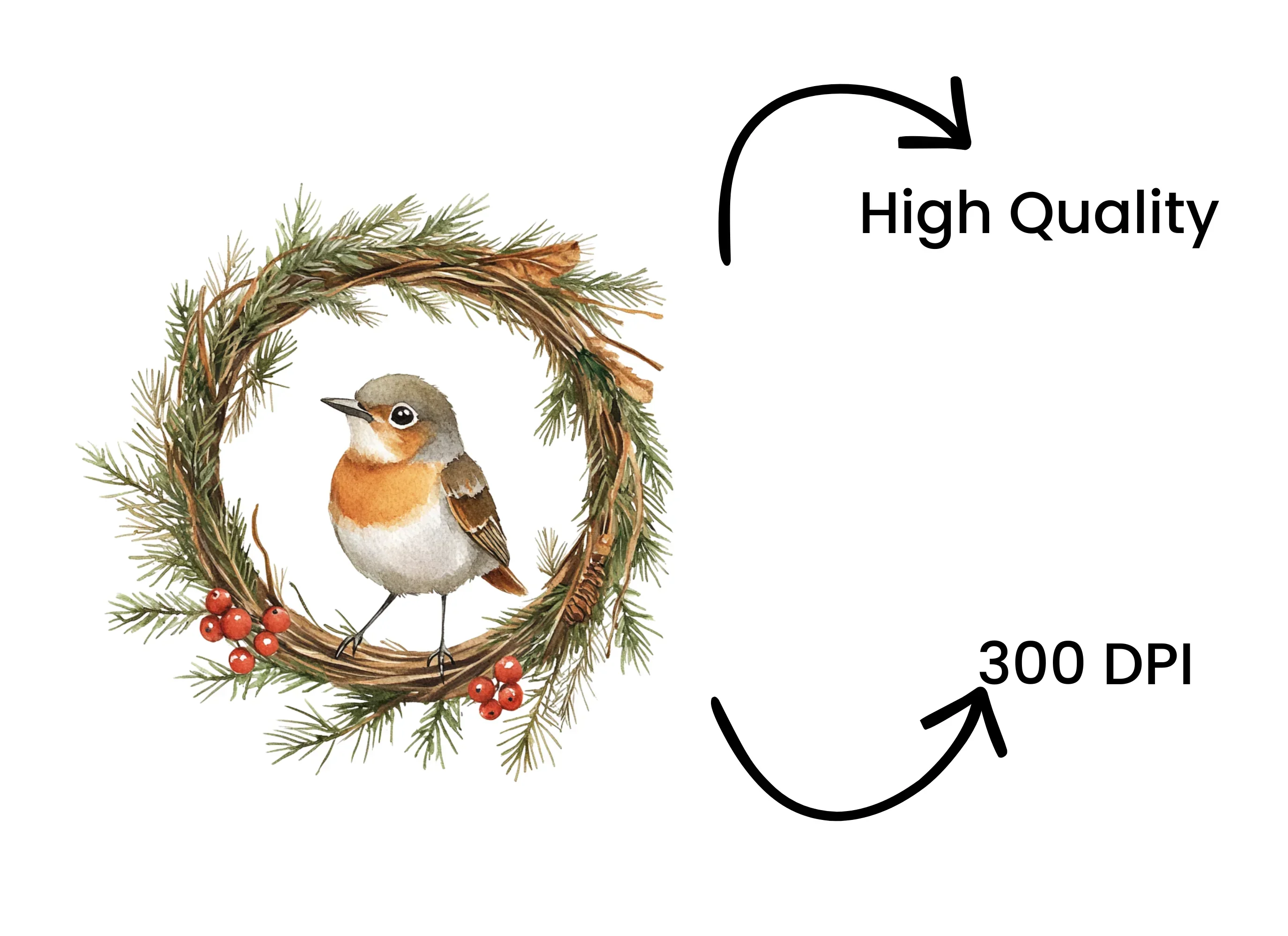 Winter Robin Wreath Clipart Bundle - Image 4