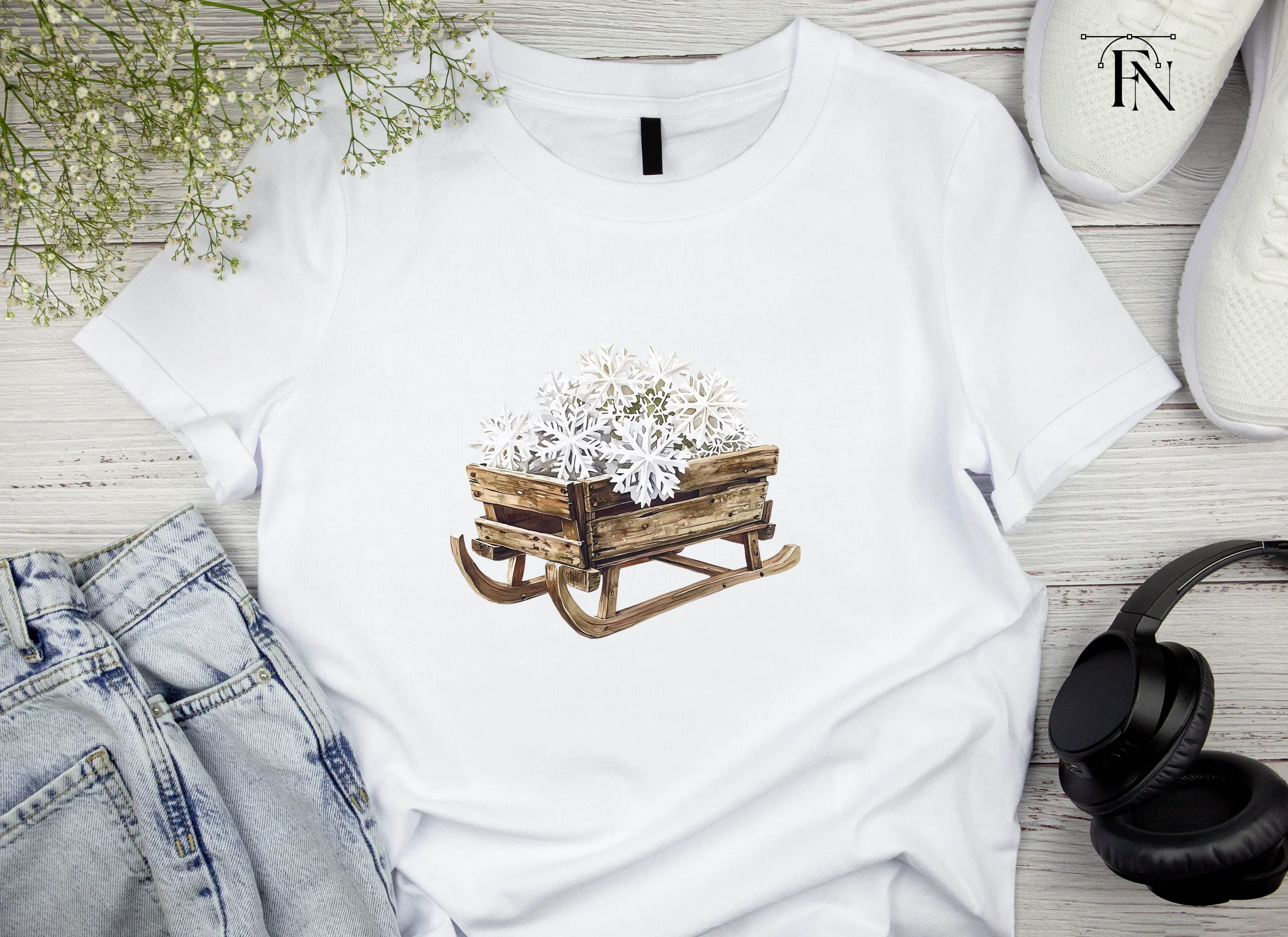 Winter Sleigh with Snowflakes Clipart Bundle - Image 5