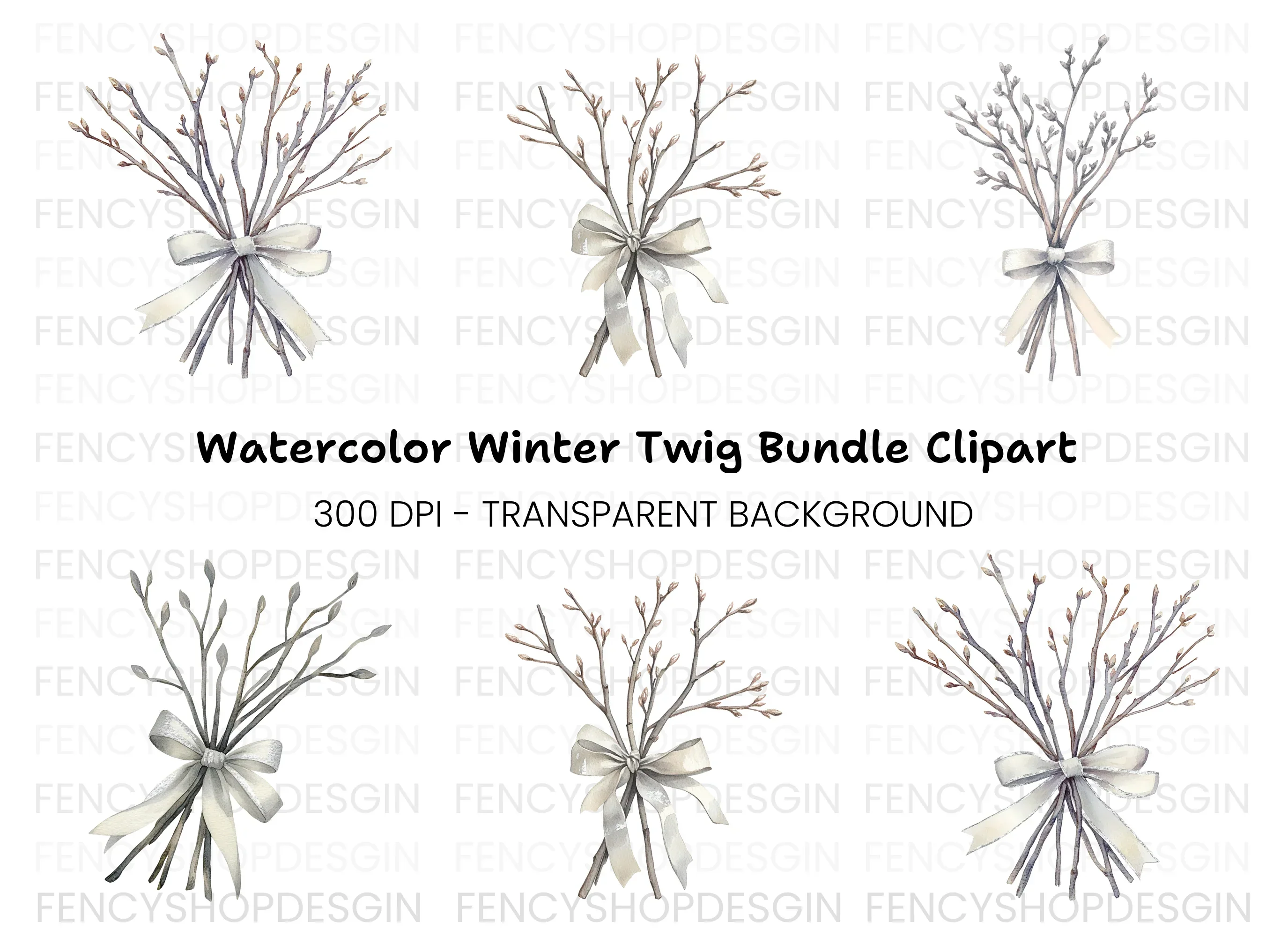 Winter Twig Bouquets Clipart Bundle