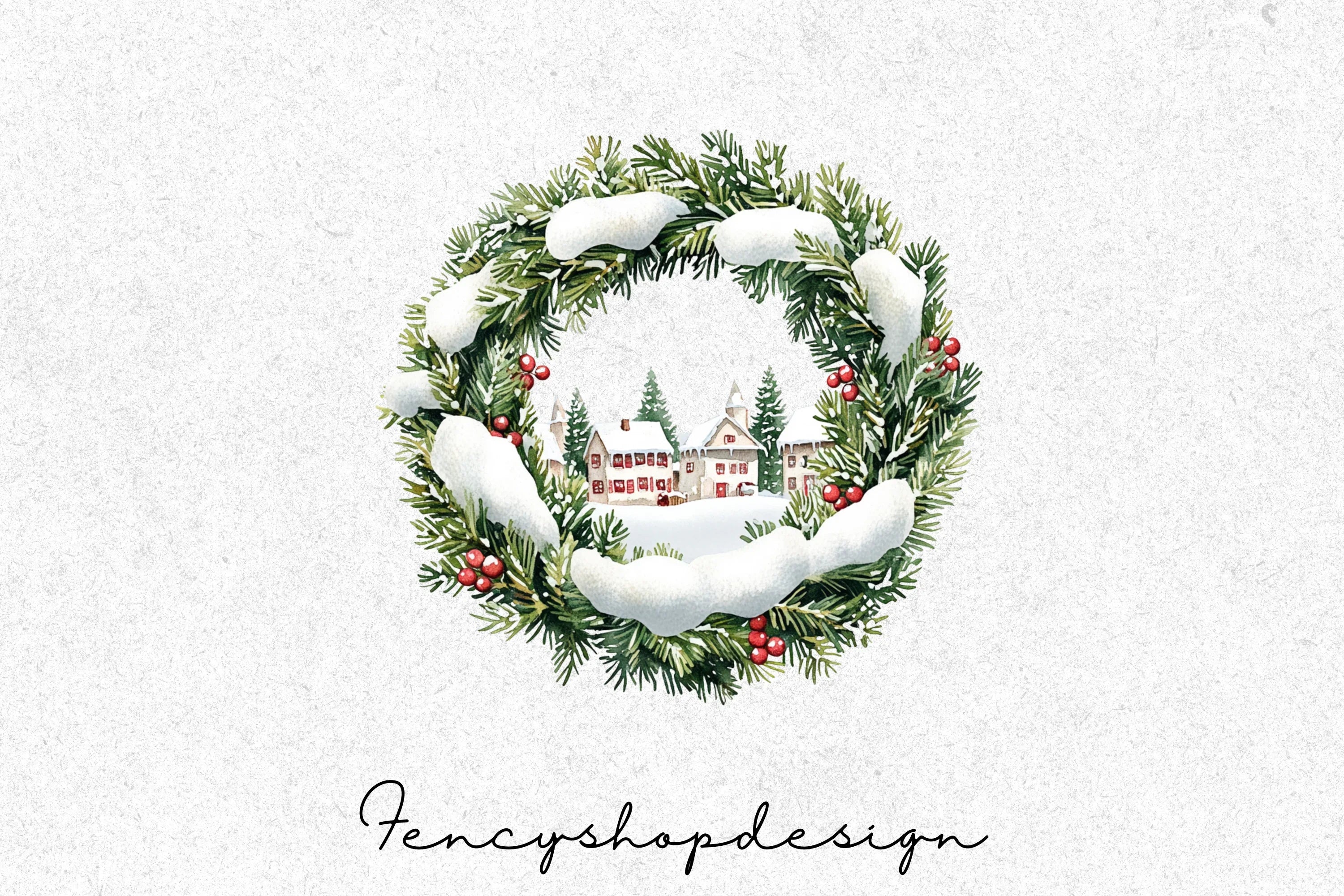 Winter Village Wreath Clipart Bundle - Image 6