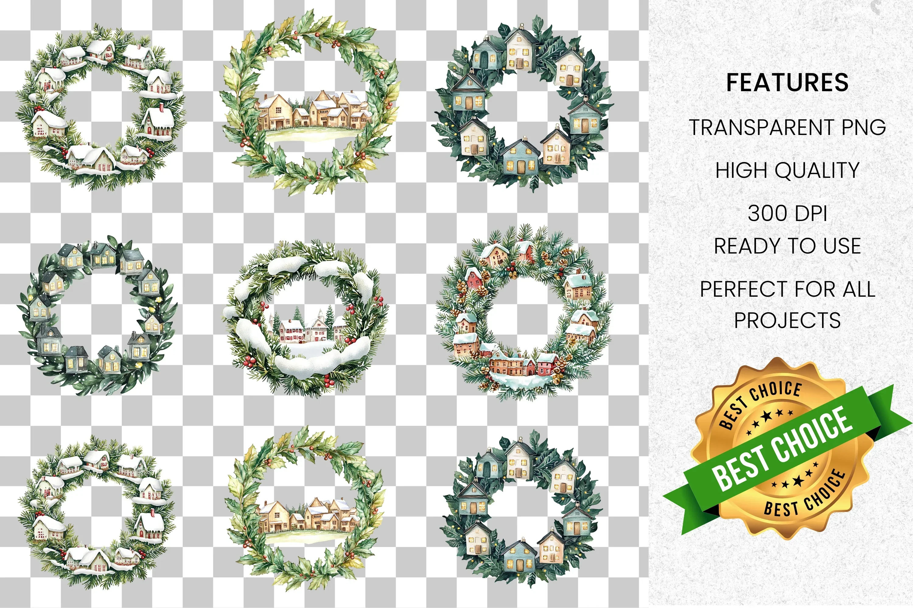 Winter Village Wreath Clipart Bundle - Image 7