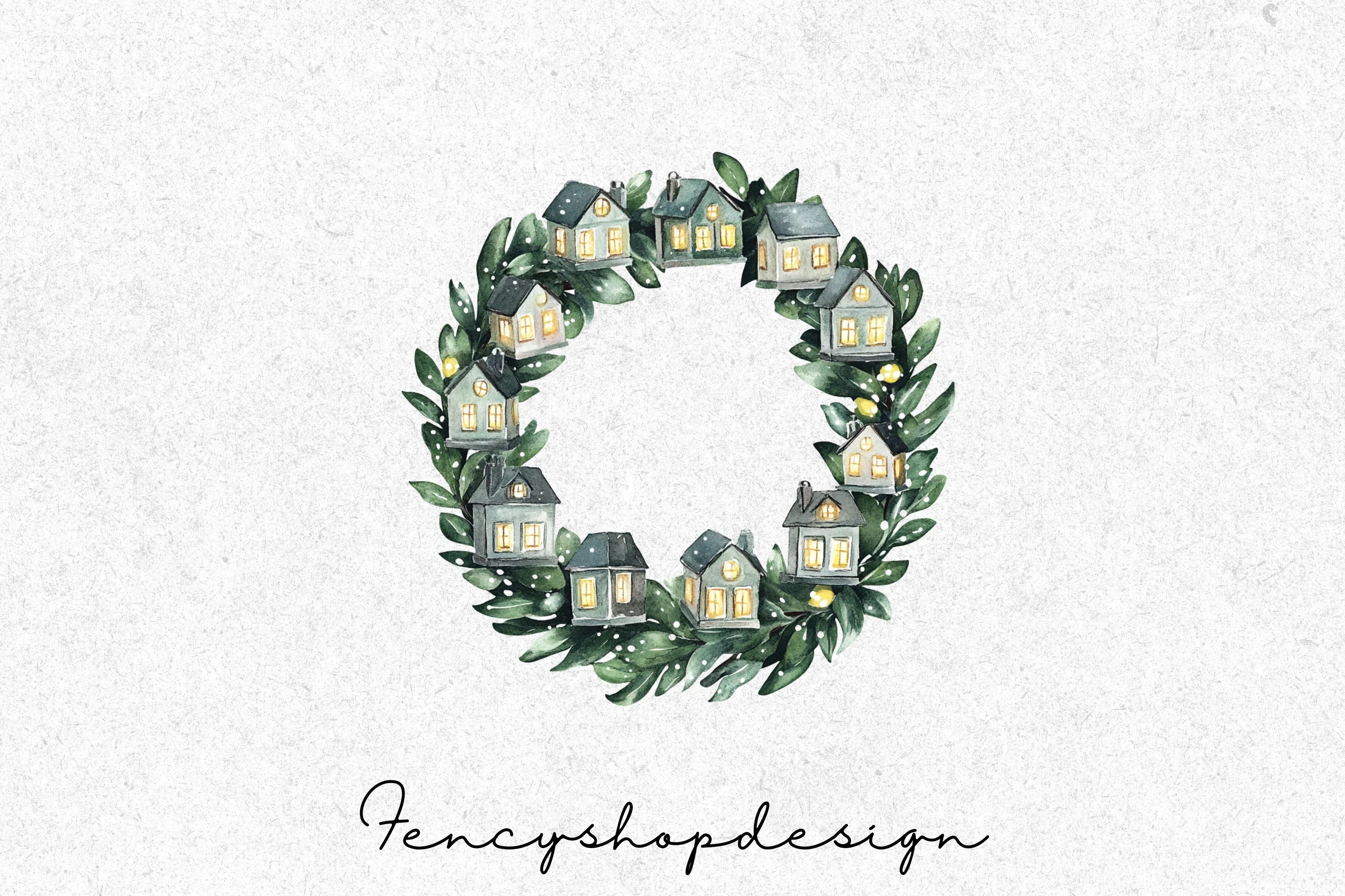 Winter Village Wreath Clipart Bundle - Image 8
