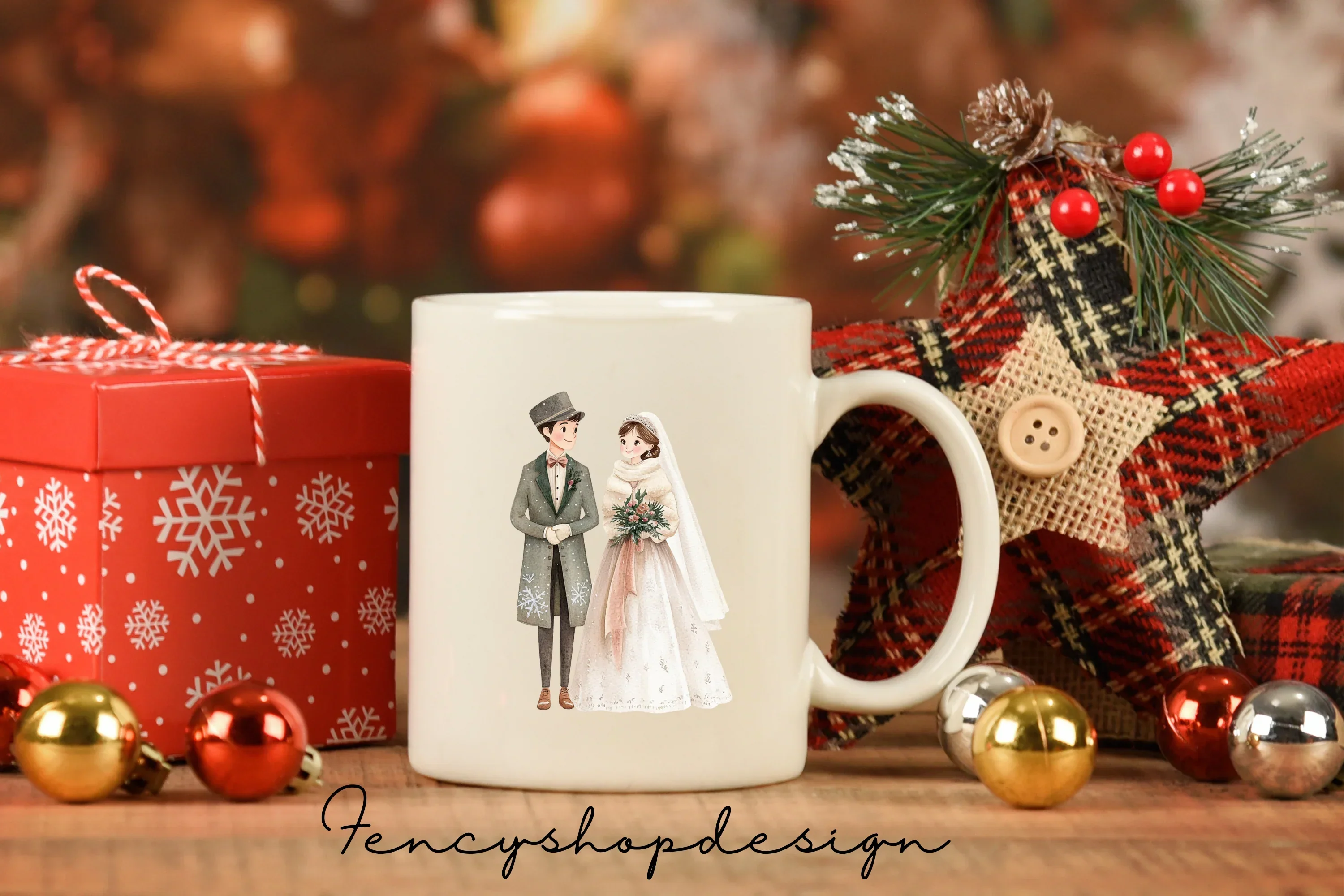 Winter Wedding Couple Clipart Bundle - Image 6