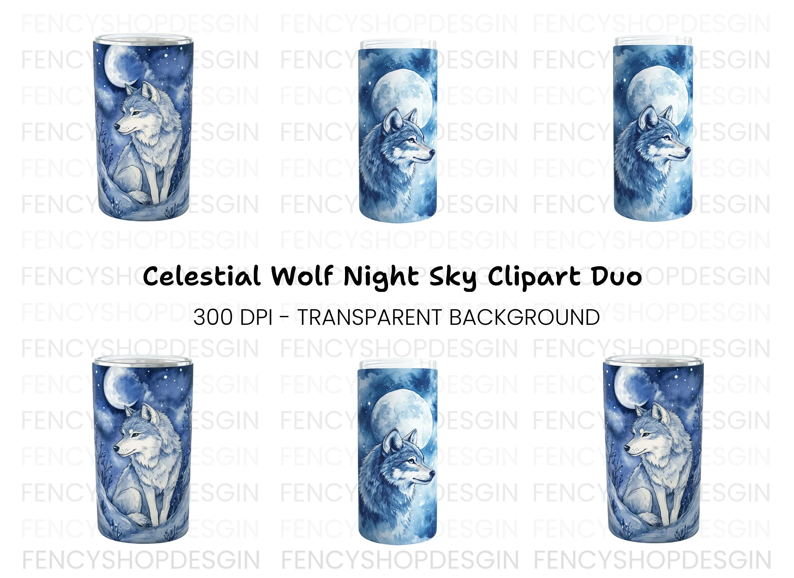 Winter Wolf Moon Tumbler Clipart Bundle