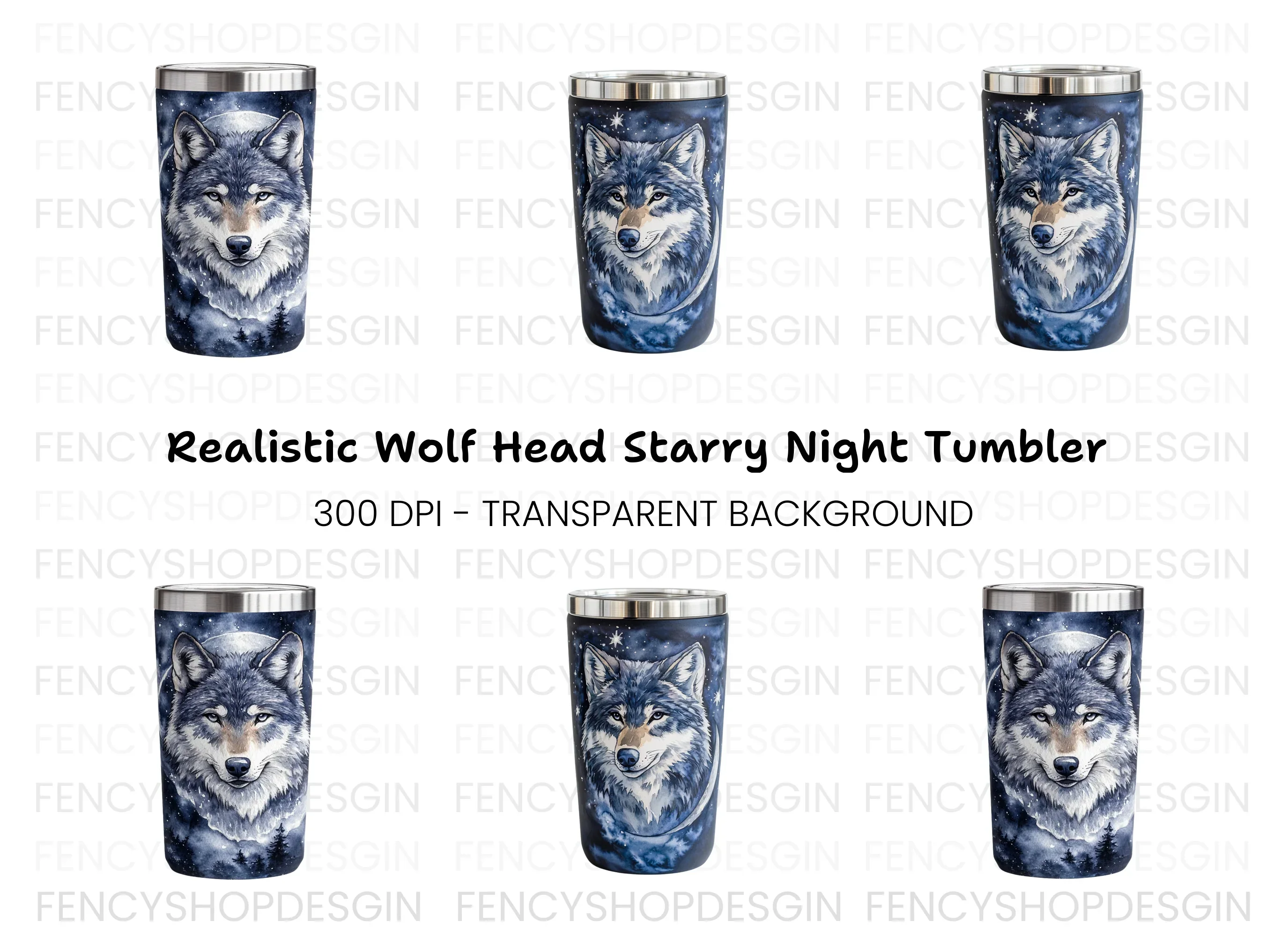 Wolf Tumbler Celestial Night Clipart Bundle