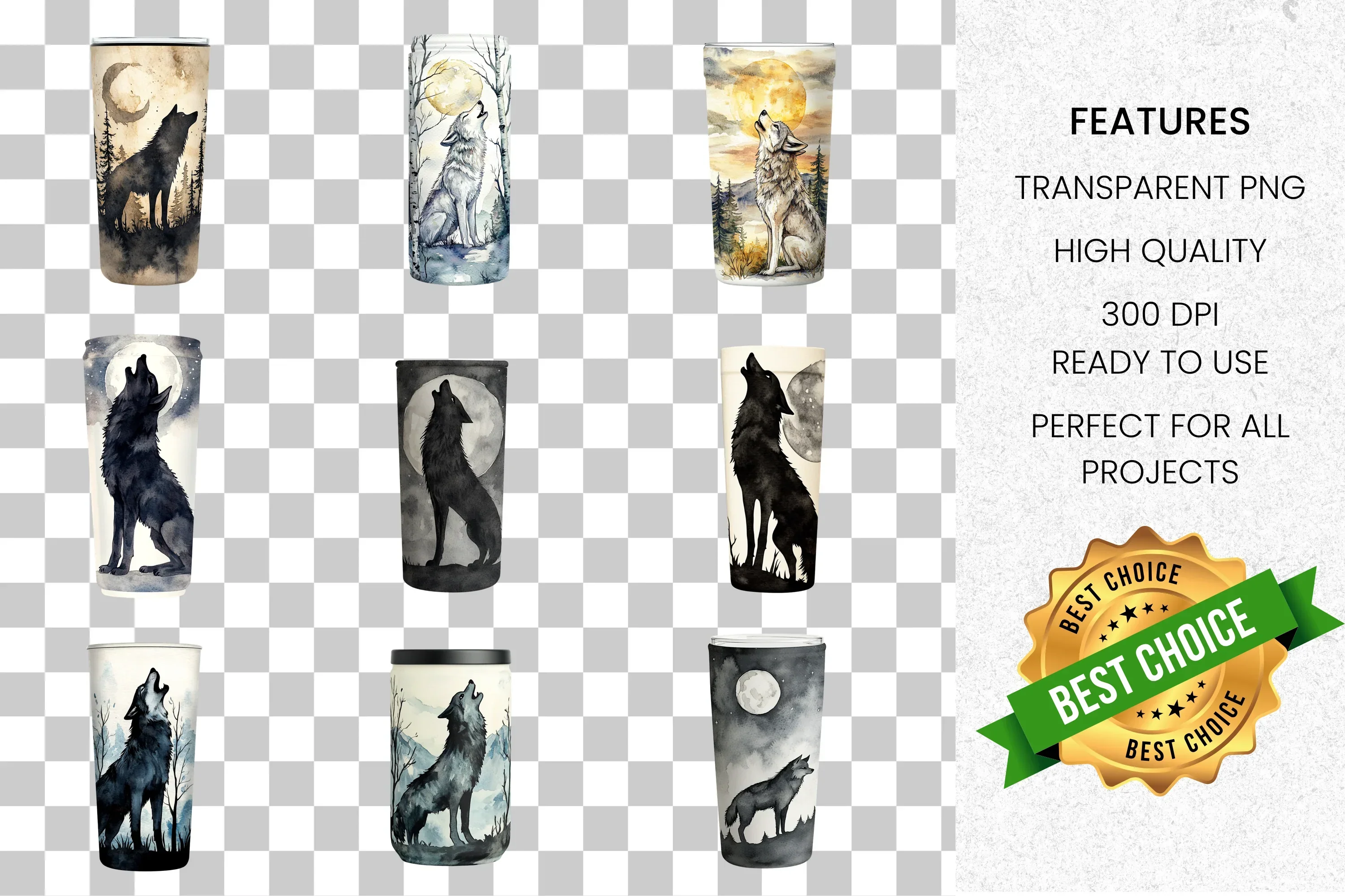 Wolf Tumbler Designs Clipart Bundle - Image 2