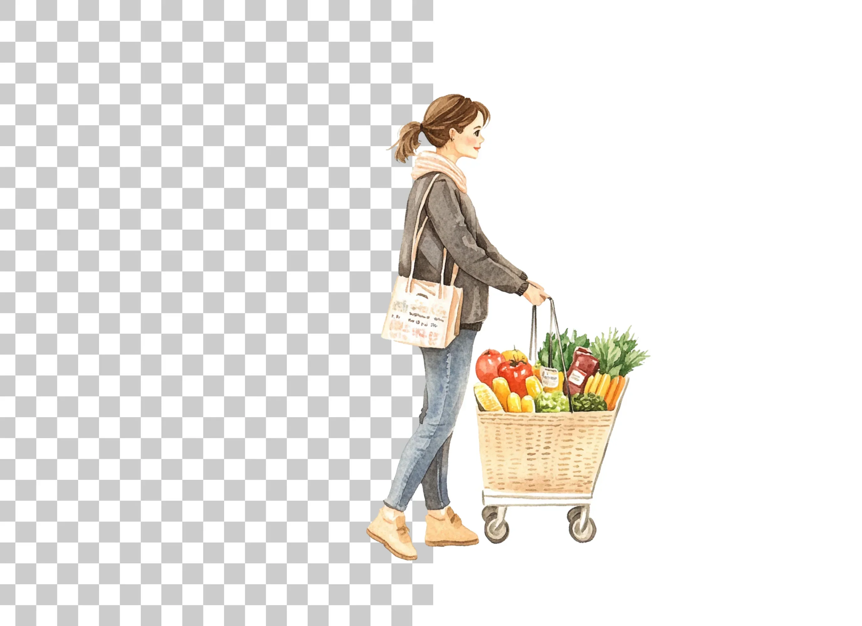 Woman Shopping with Grocery Cart Clipart Bundle - Image 2