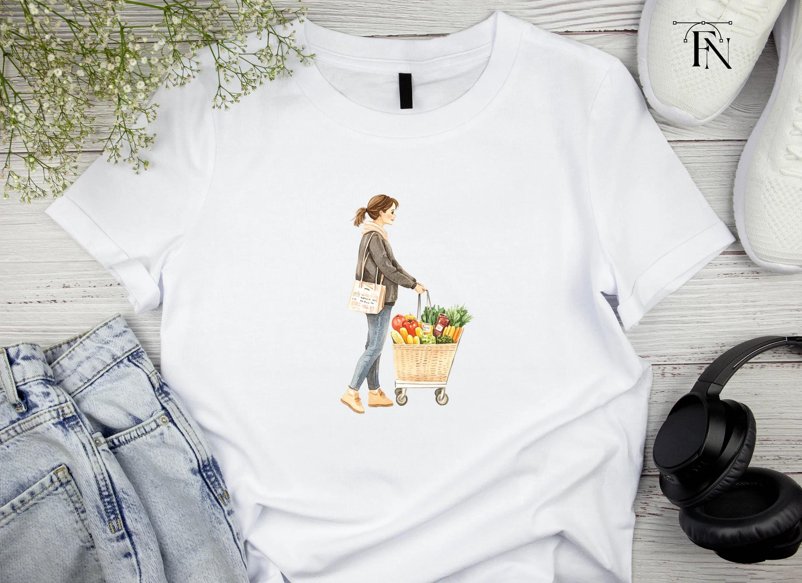 Woman Shopping with Grocery Cart Clipart Bundle - Image 4