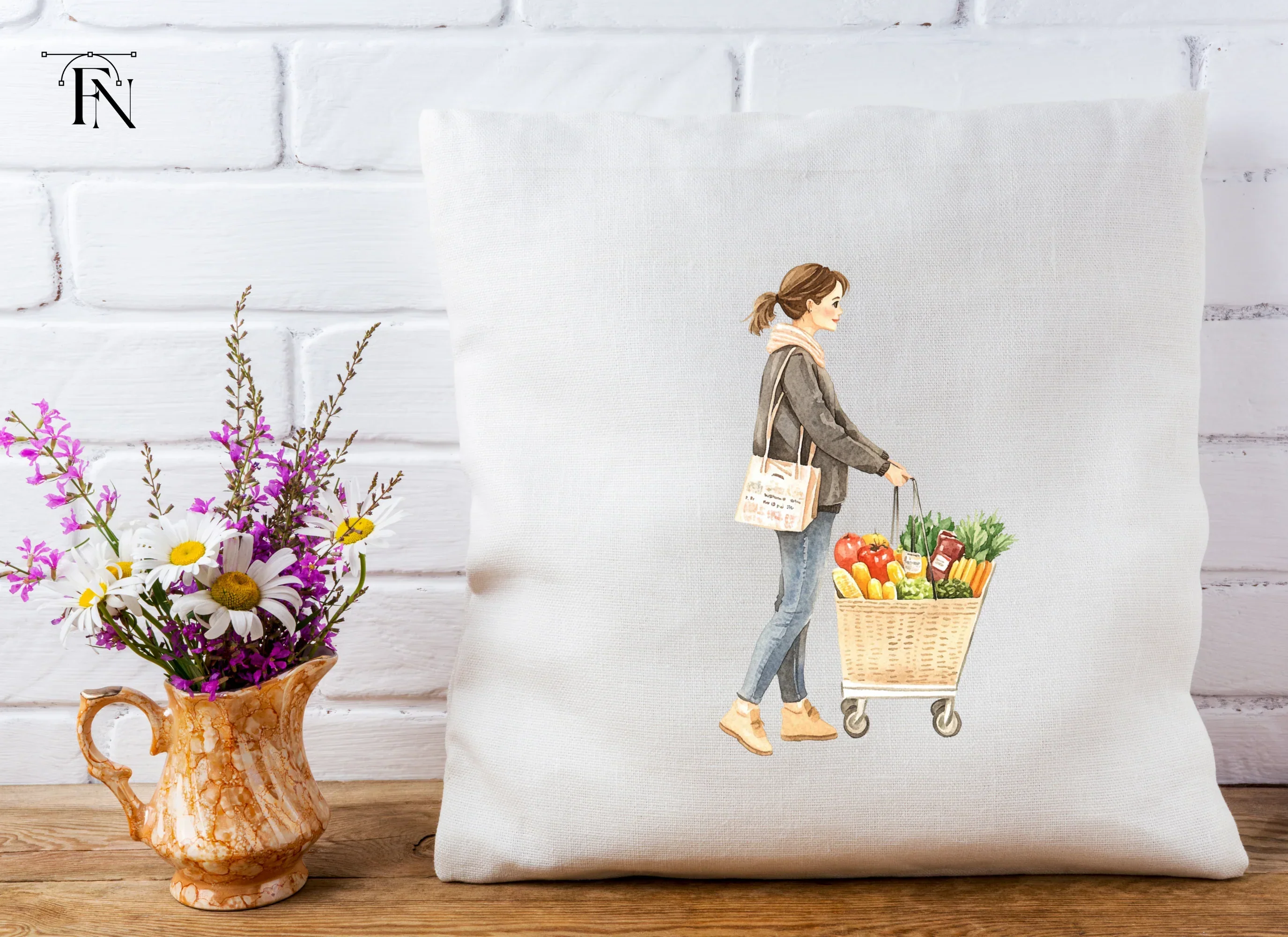 Woman Shopping with Grocery Cart Clipart Bundle - Image 5