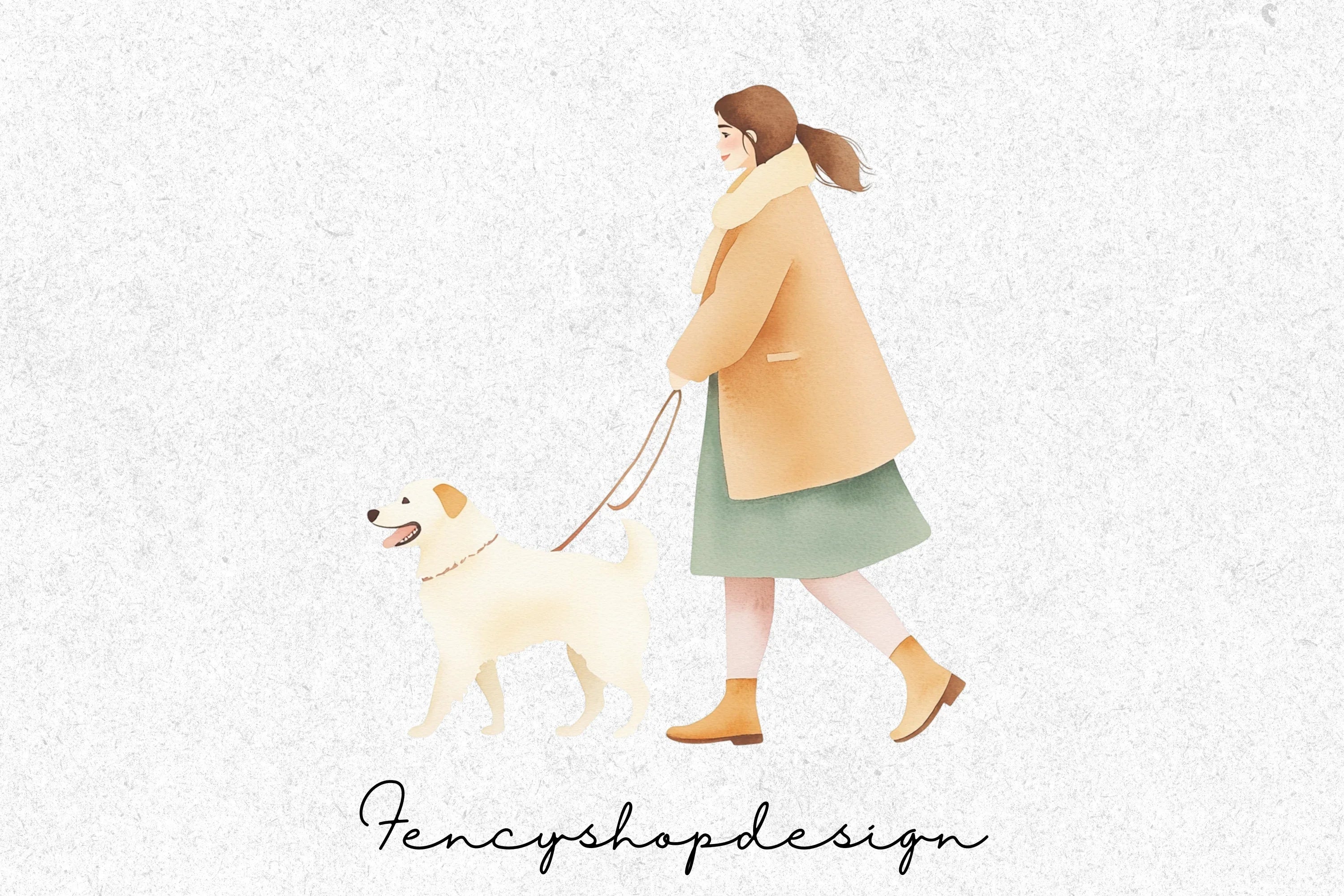Women Walking Dogs Clipart Bundle - Image 5
