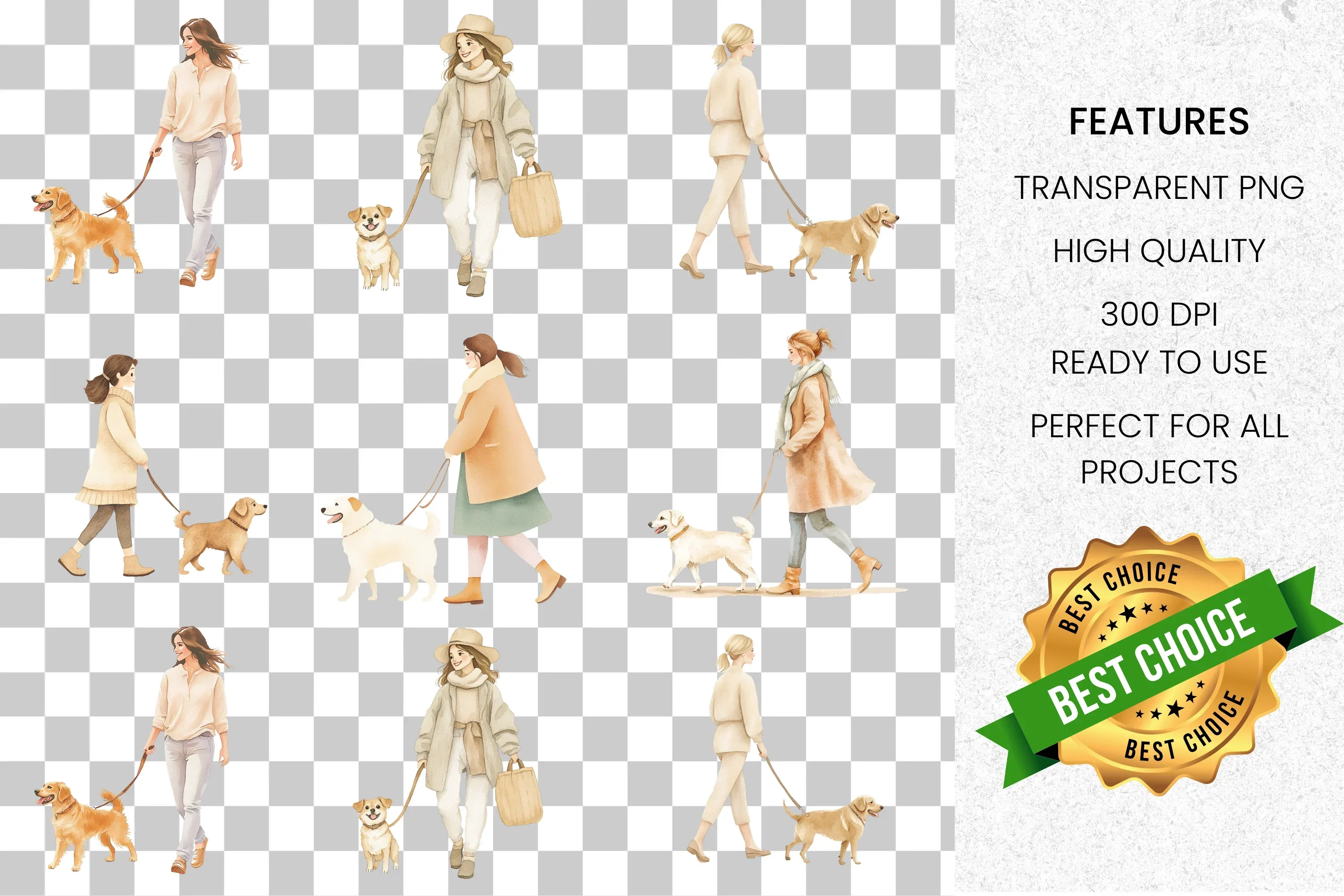 Women Walking Dogs Clipart Bundle - Image 8