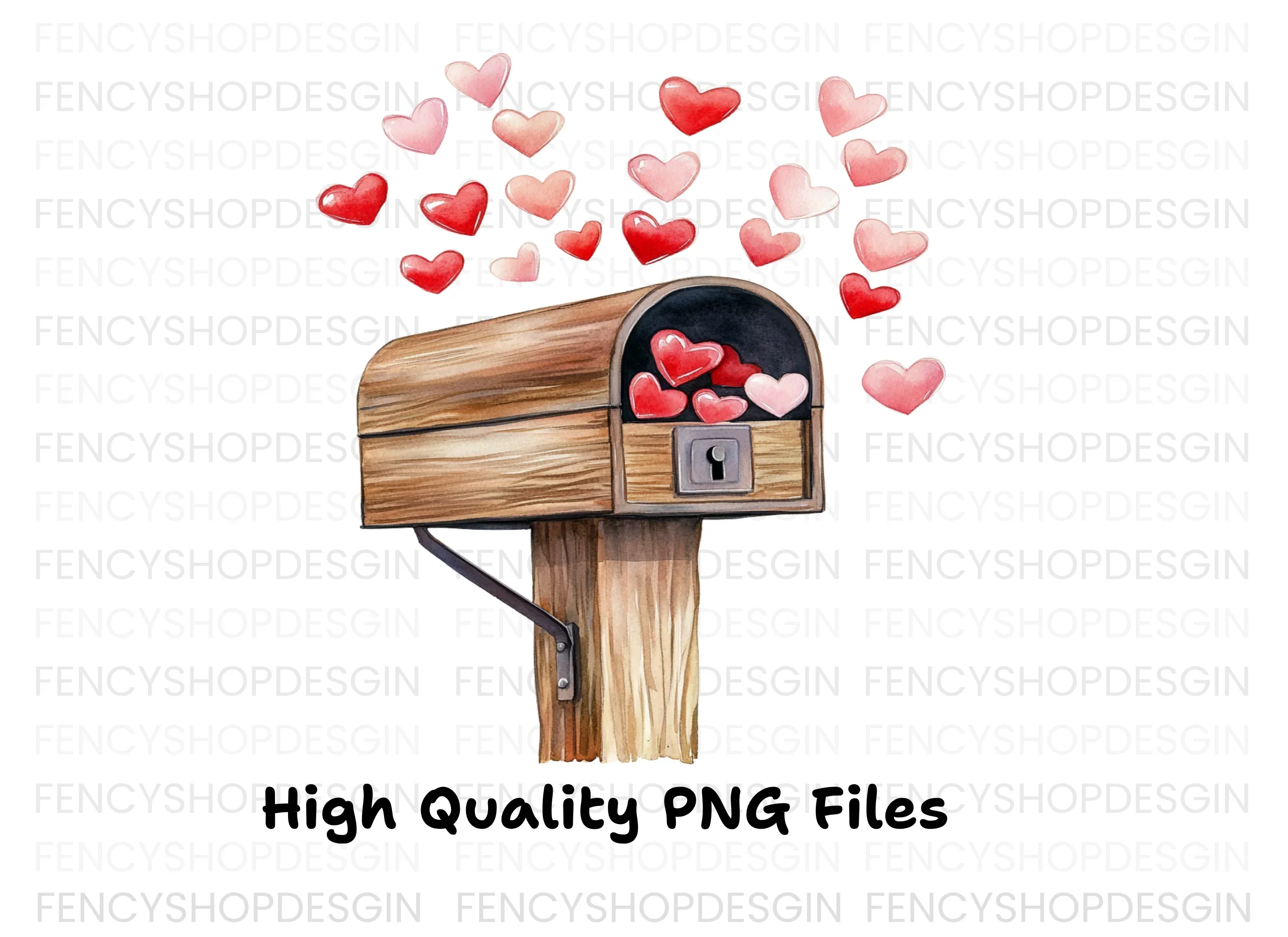 Wooden Mailbox with Falling Hearts Clipart Bundle - Image 2