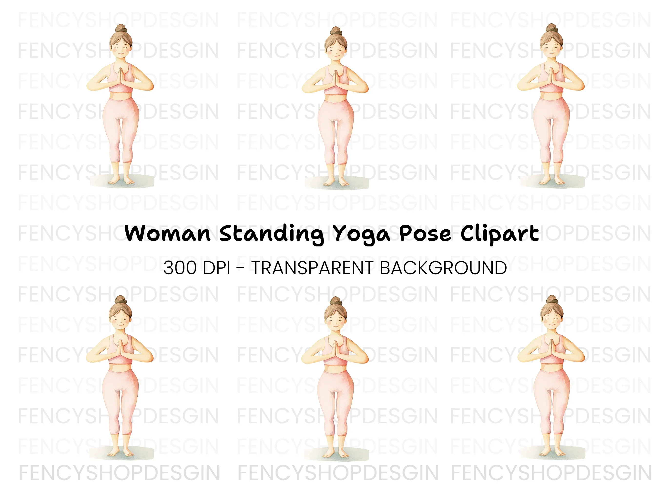 Yoga Girl Peaceful Standing Pose Clipart Bundle